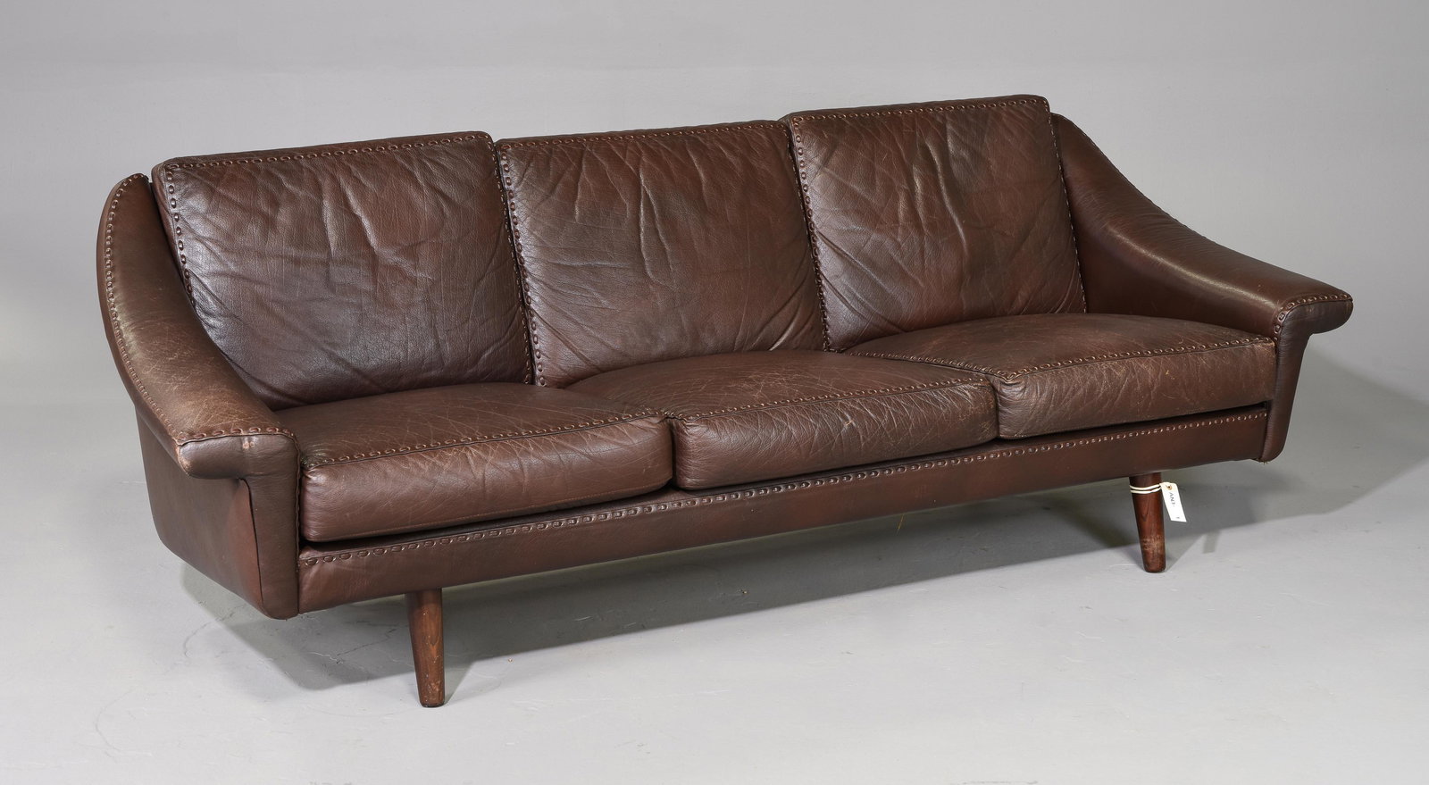 Danish Brown Leather 3 Seater Sofa (1 of 6)