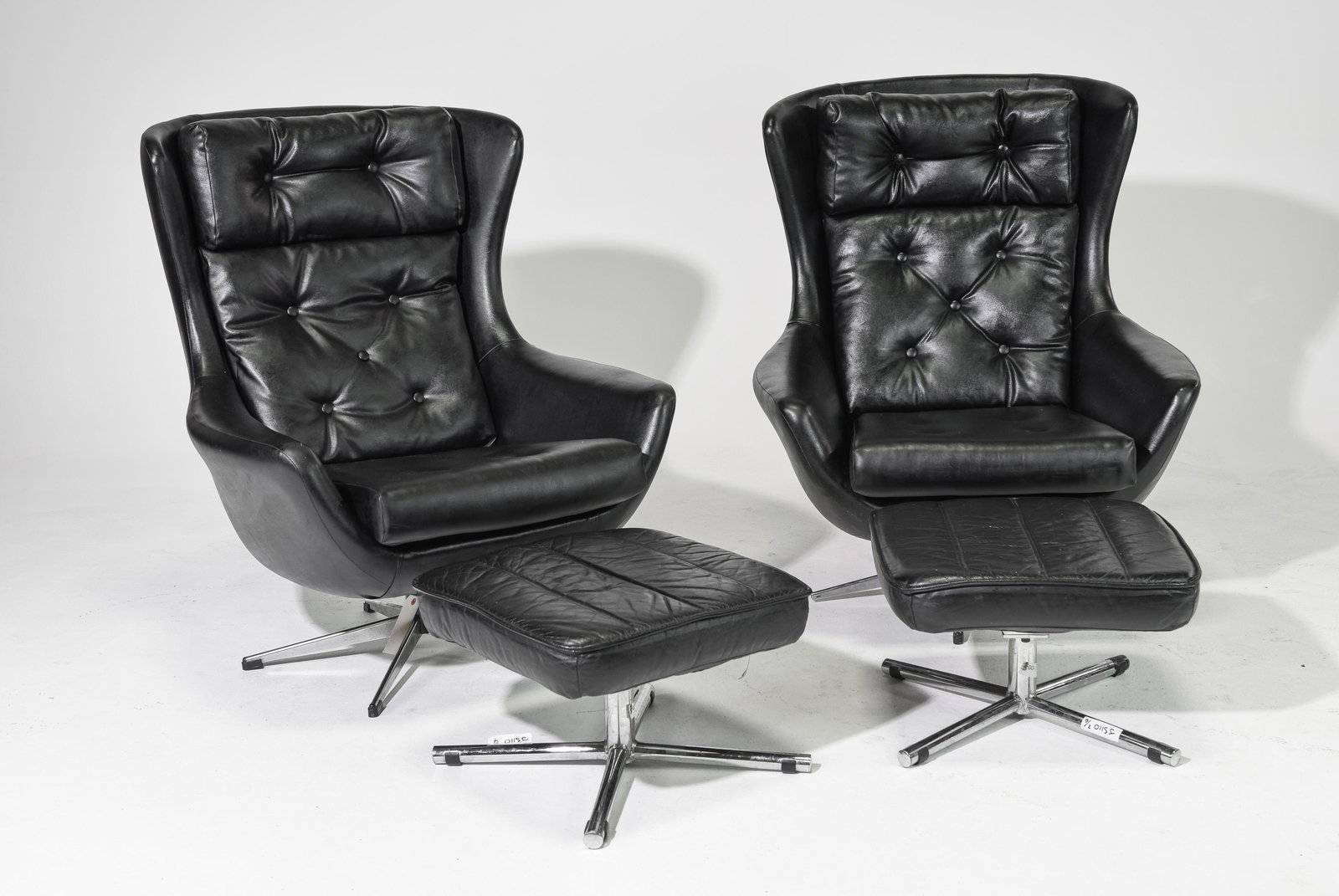 2 Black Leather Egg / Villain Chairs & Stools (1 of 7)