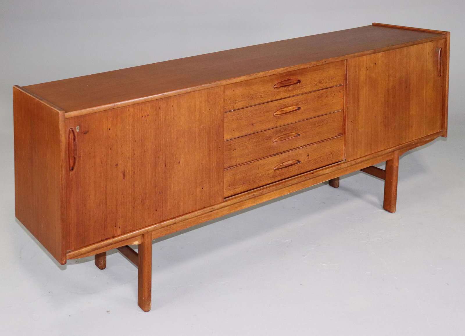 Norwegian Mid Century Sliding Door Sideboard: Danish Modern Style Sideboard with Sliding Doors & Locking Doors - 32 in tall x 79 x 17