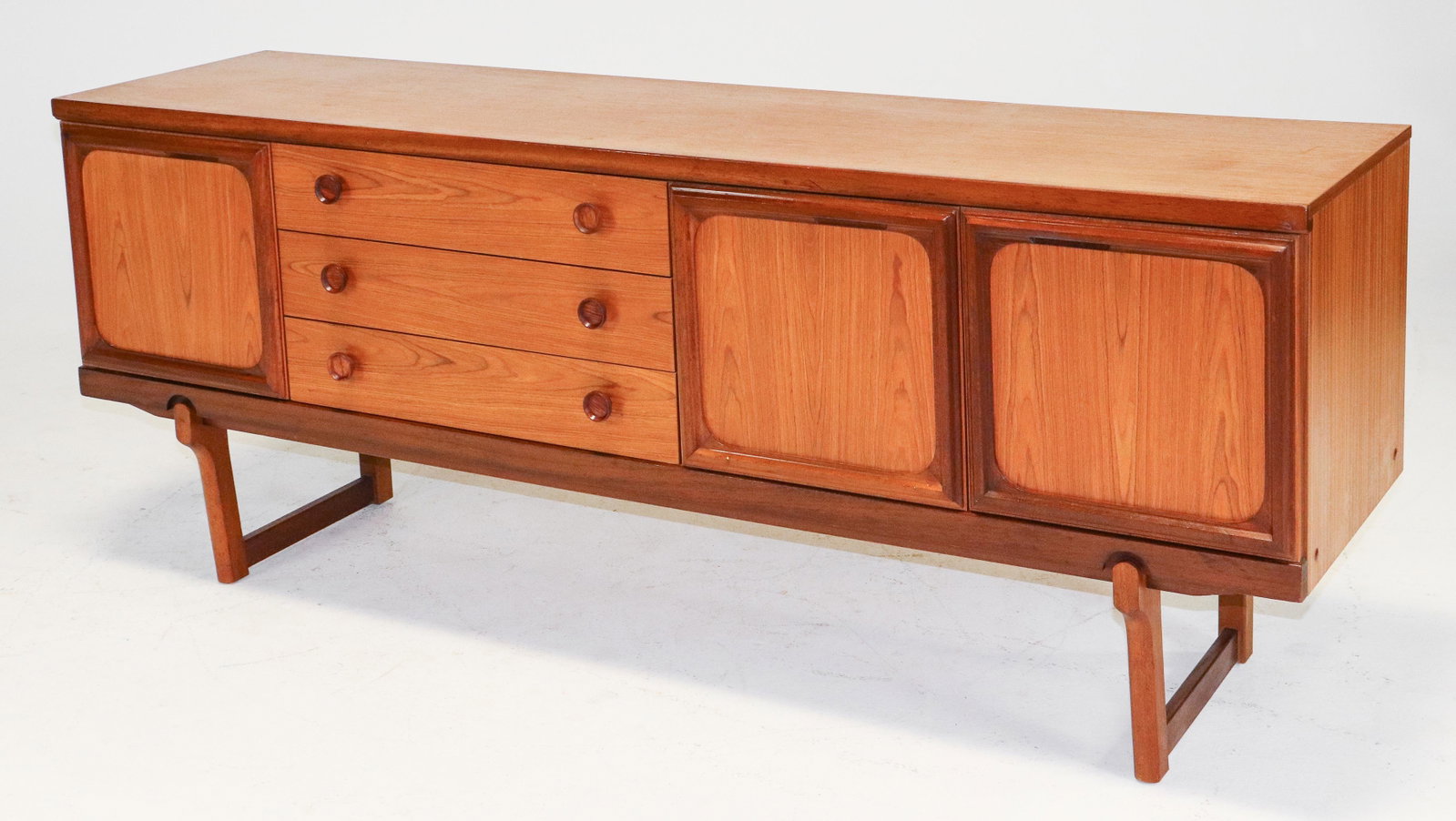 Teak Sideboard on Sleigh Legs: Teak Sideboard on Sleigh Legs - 29 in tall x 73 18