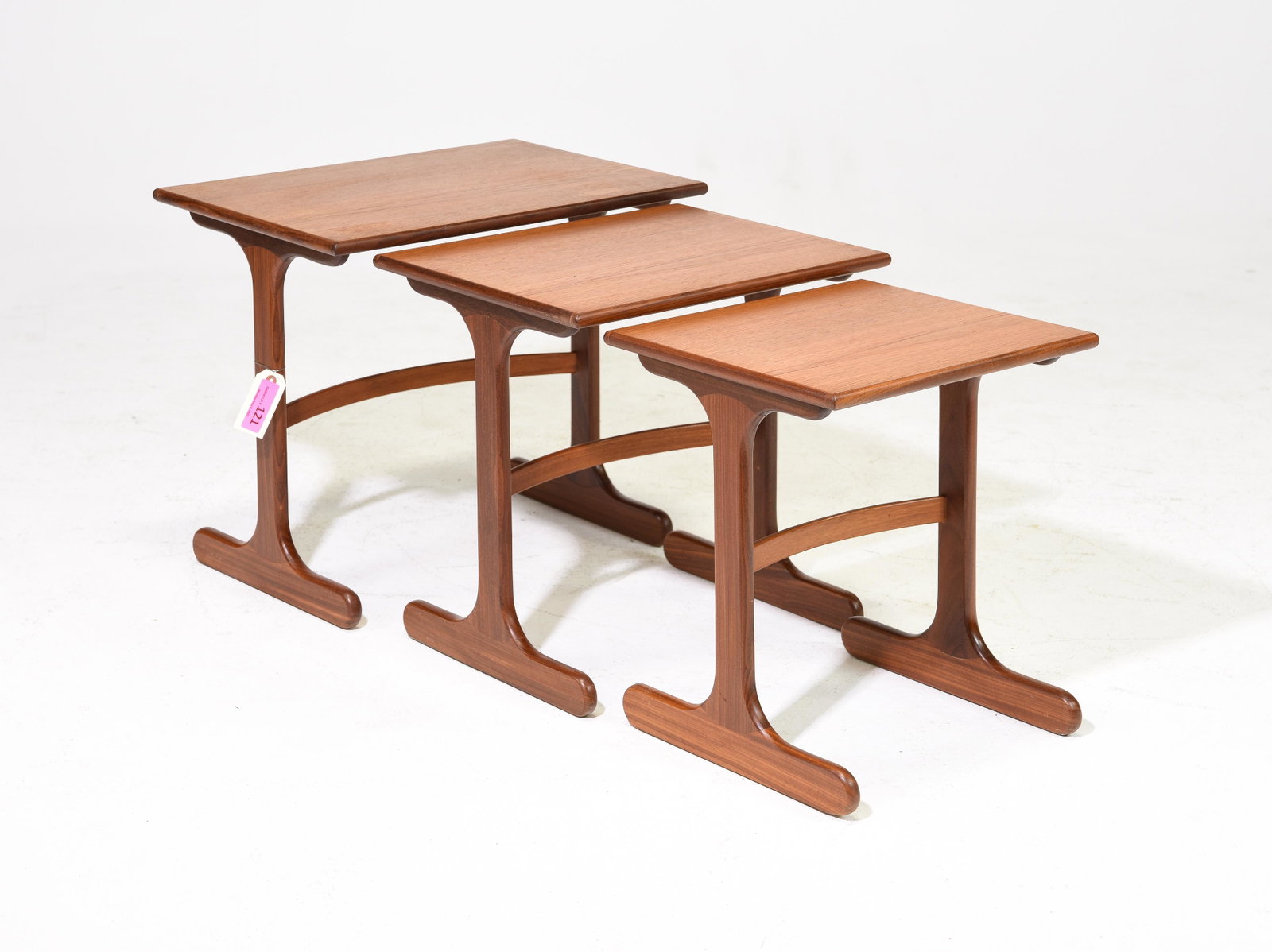 Mid Century Modern Teak Nest of 3 Tables: Danish Modern Style Teak Nest of 3 Tables - 21 in tall x 22 x 16