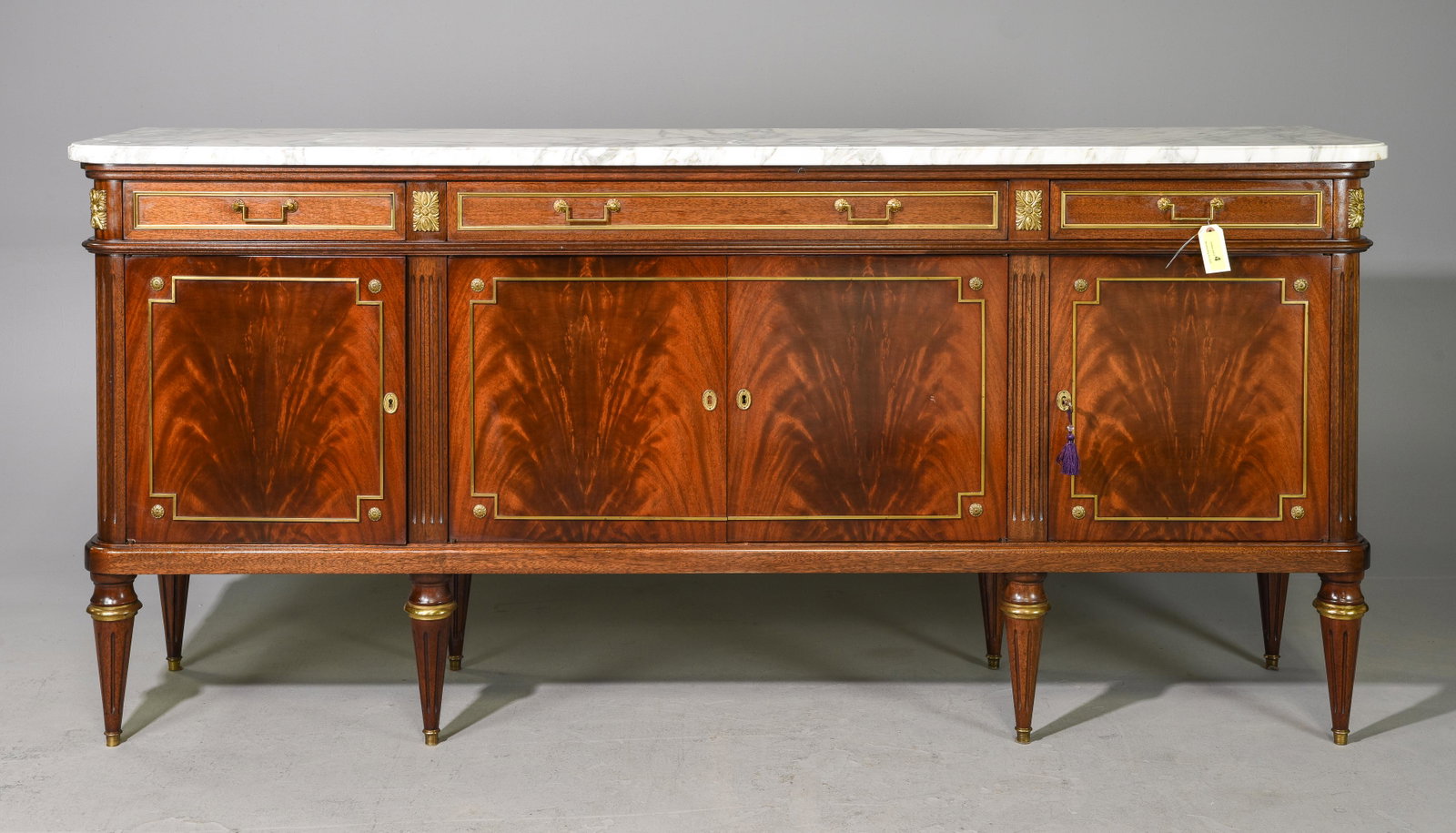 Louis XVI Style White Marble Top Sideboard #2: French Louis XVI Style White Marble Top Mahogany Sideboard / Enfilade c.1950's-70's - 42 in tall x 88 x 21