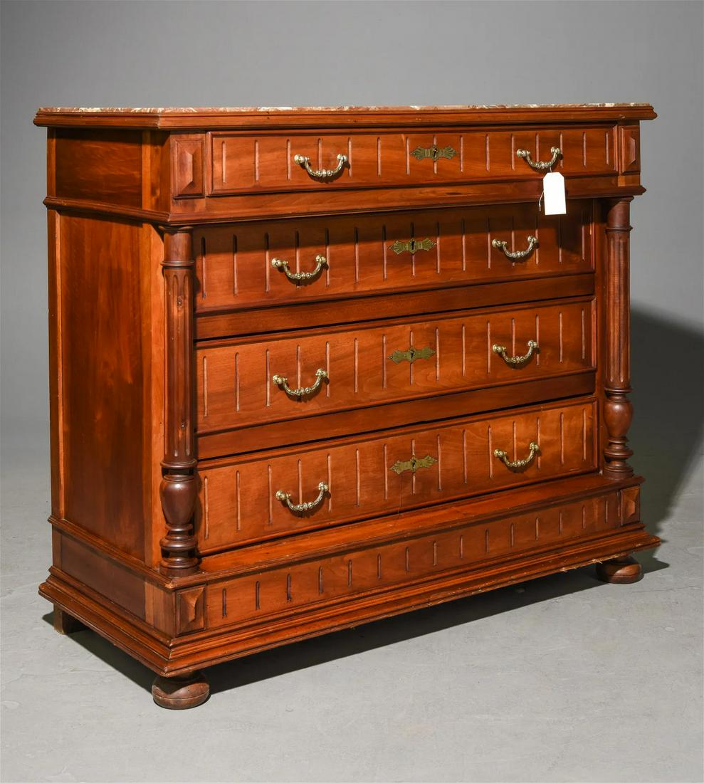 Henri II Style Walnut Marble Top Commode (1 of 3)
