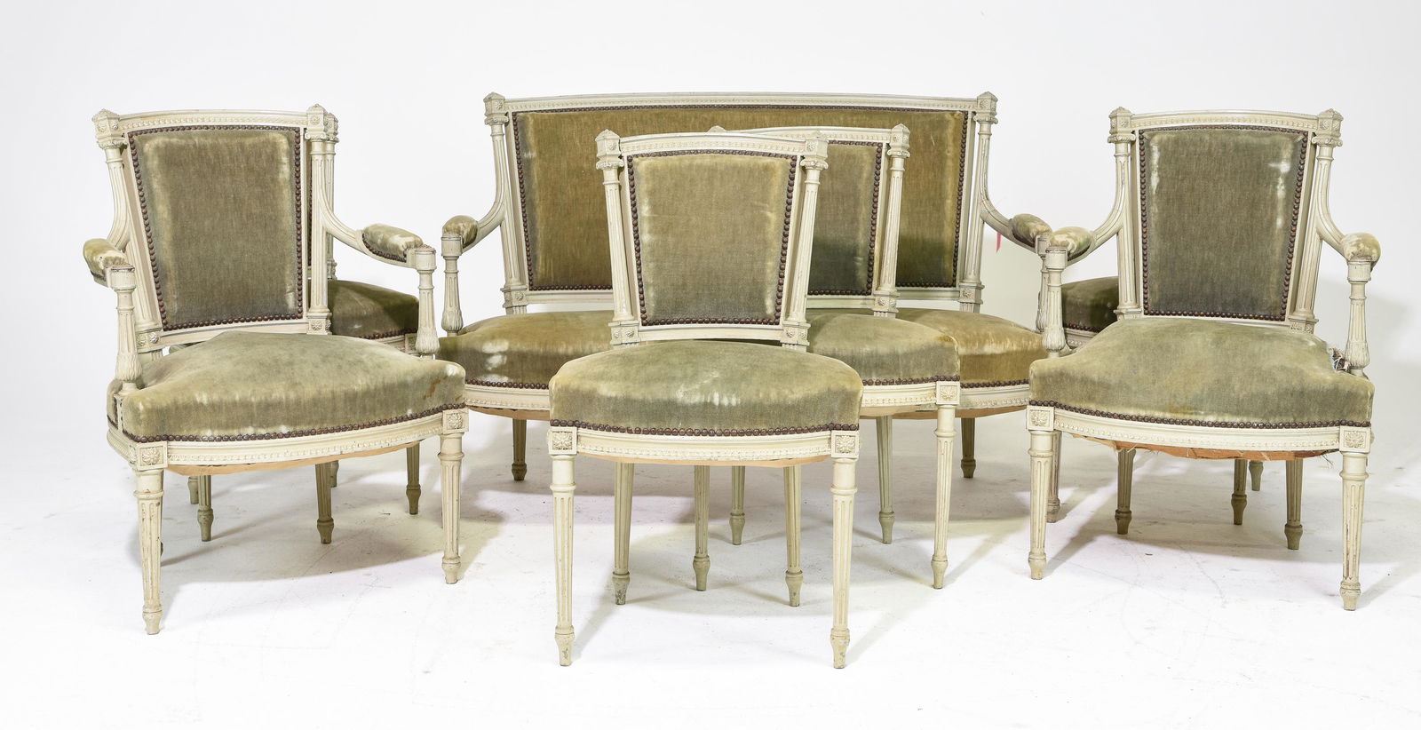 7pc Louis XVI Style Salon Suite - Settee, 6 Chairs (1 of 3)