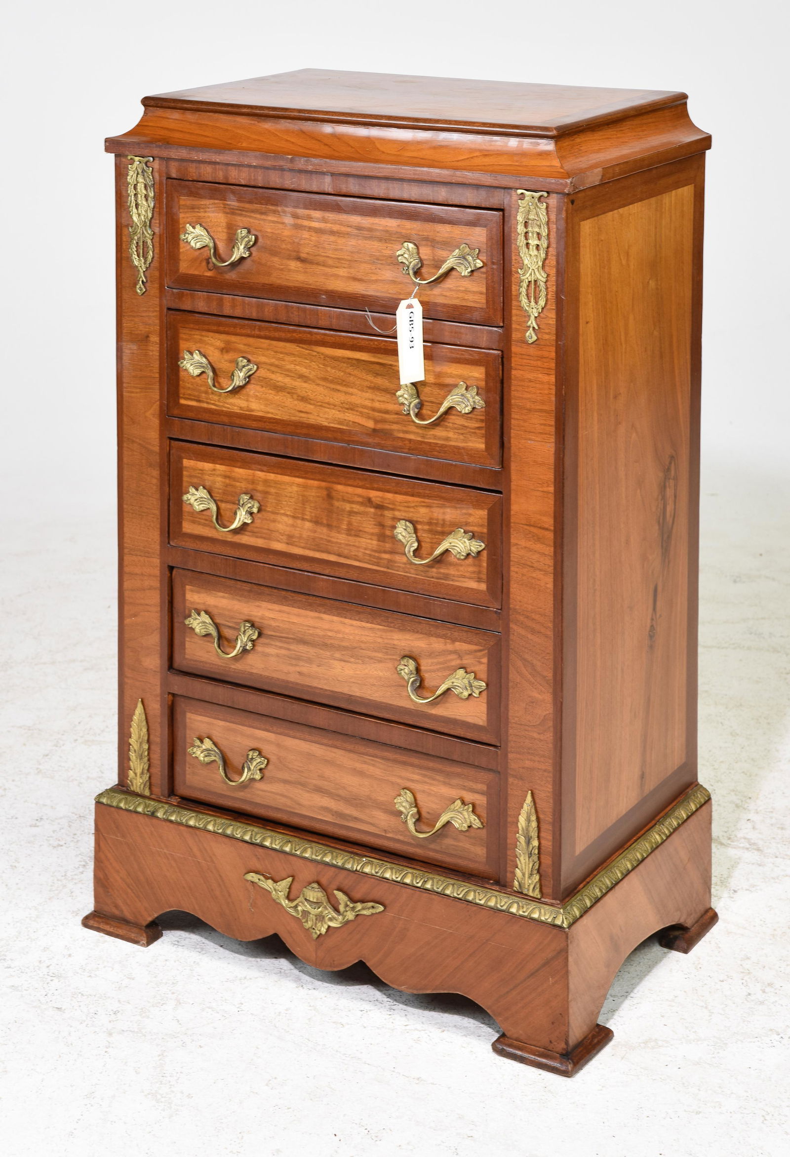 French Mahogany 5 Drawer Chest with Gilt Ormolu (1 of 2)