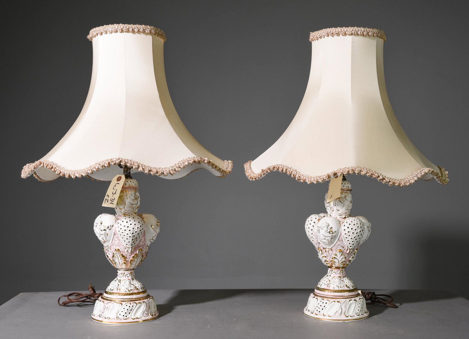 Pair of Italian Porcelain Lamps: Pair of Italian Porcelain Lamps - 29 in tall x 19 inch diameter