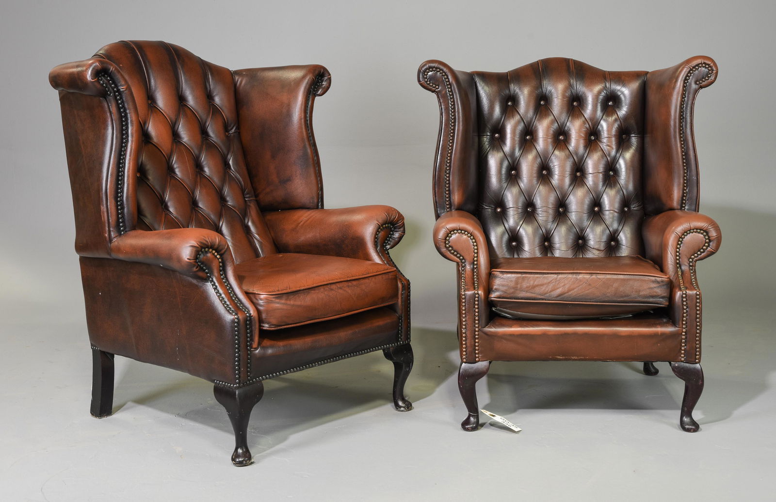 2 British Brown Leather Chesterfield Arm Chairs (1 of 6)