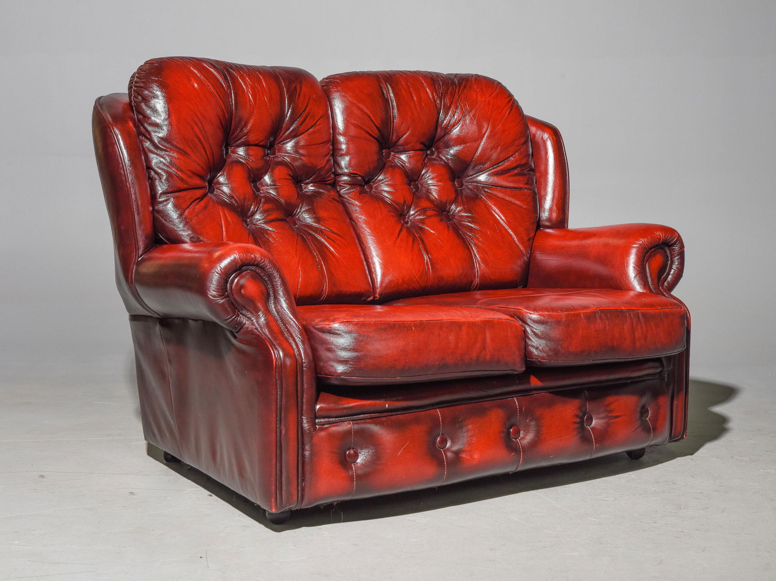British Red Leather Chesterfield 2 Seater Sofa (1 of 4)