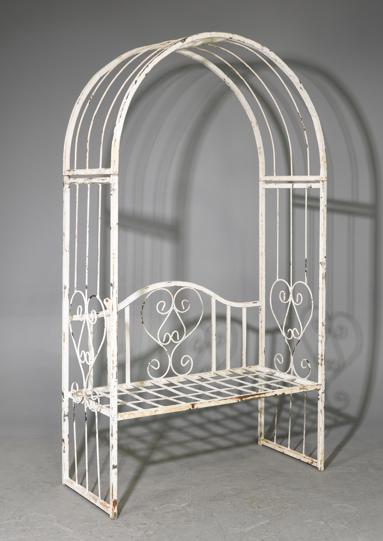 White Painted Metal Arbor with Bench (1 of 5)