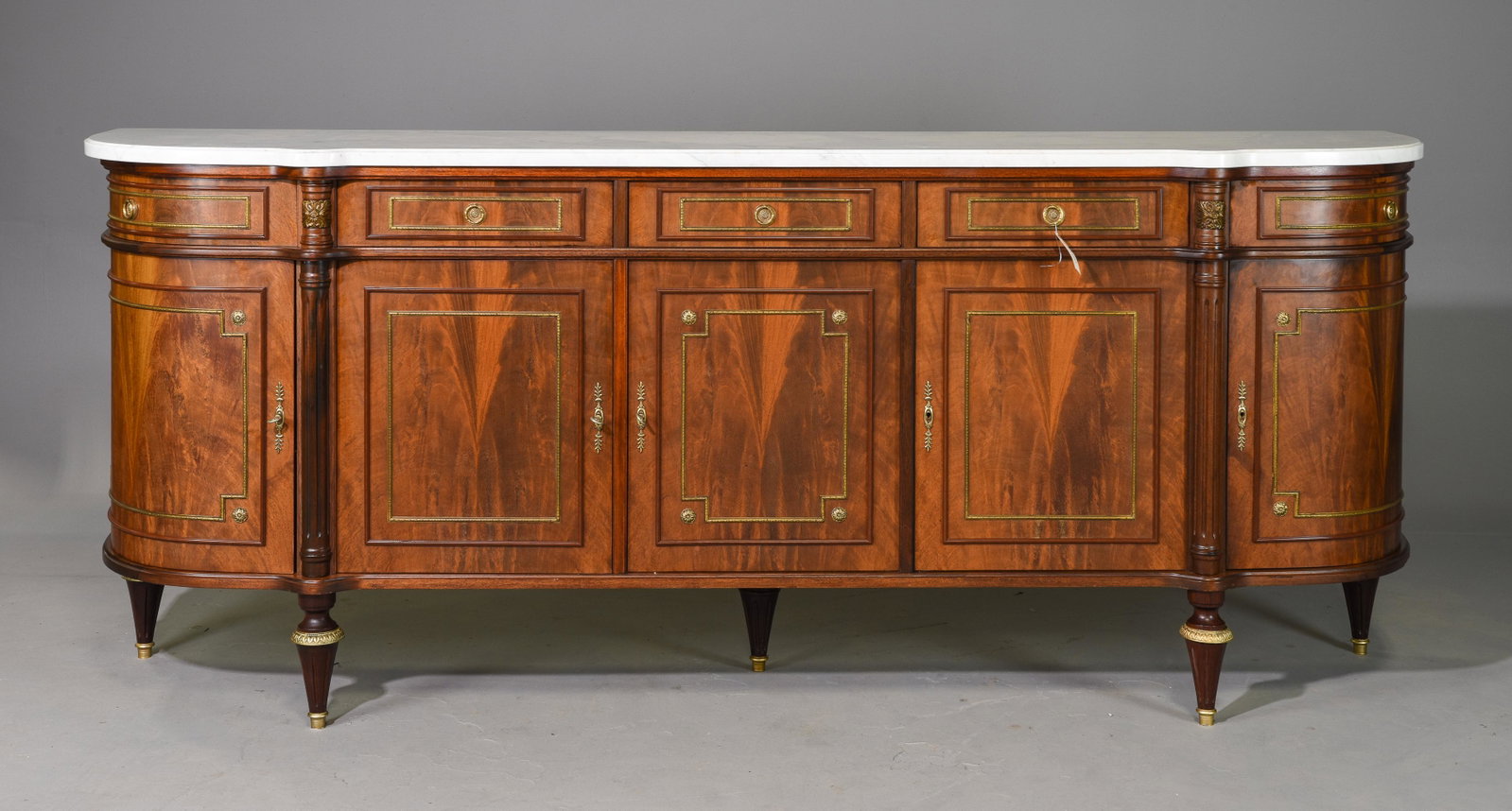 Louis XVI Style White Marble Top Sideboard: French Louis XVI Style White Marble Top Mahogany Sideboard / Enfilade c.1950's-70's - 41 in tall x 99 x 22