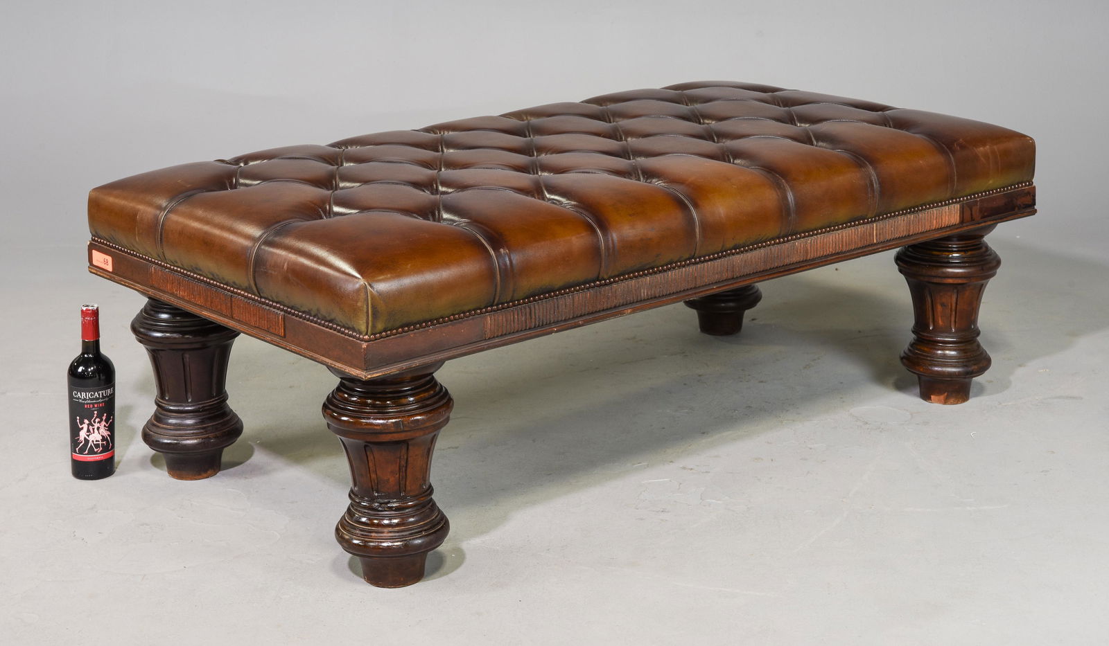 Large Leather Button Tufted Ottoman / Bench (1 of 4)
