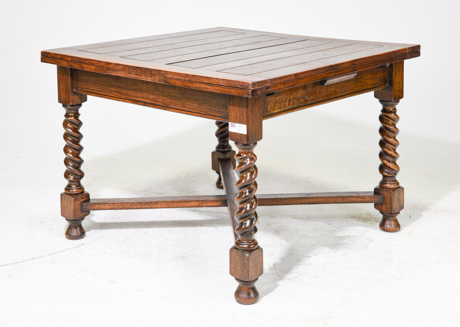 British Oak Barley Twist Draw Leaf Table c.1920's (1 of 4)