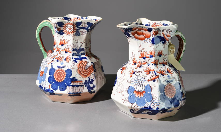2 Victorian Masons Ironstone Pitchers C.1895 1920's