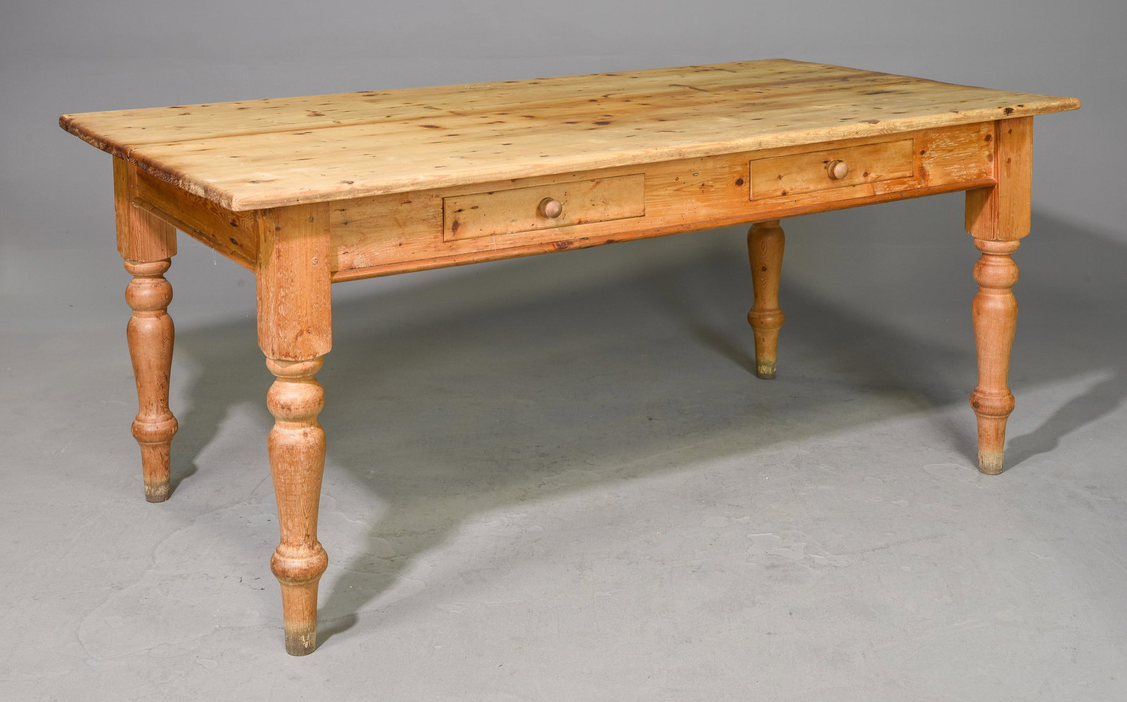 British Pine Turned Leg Table with 2 Drawers (1 of 5)