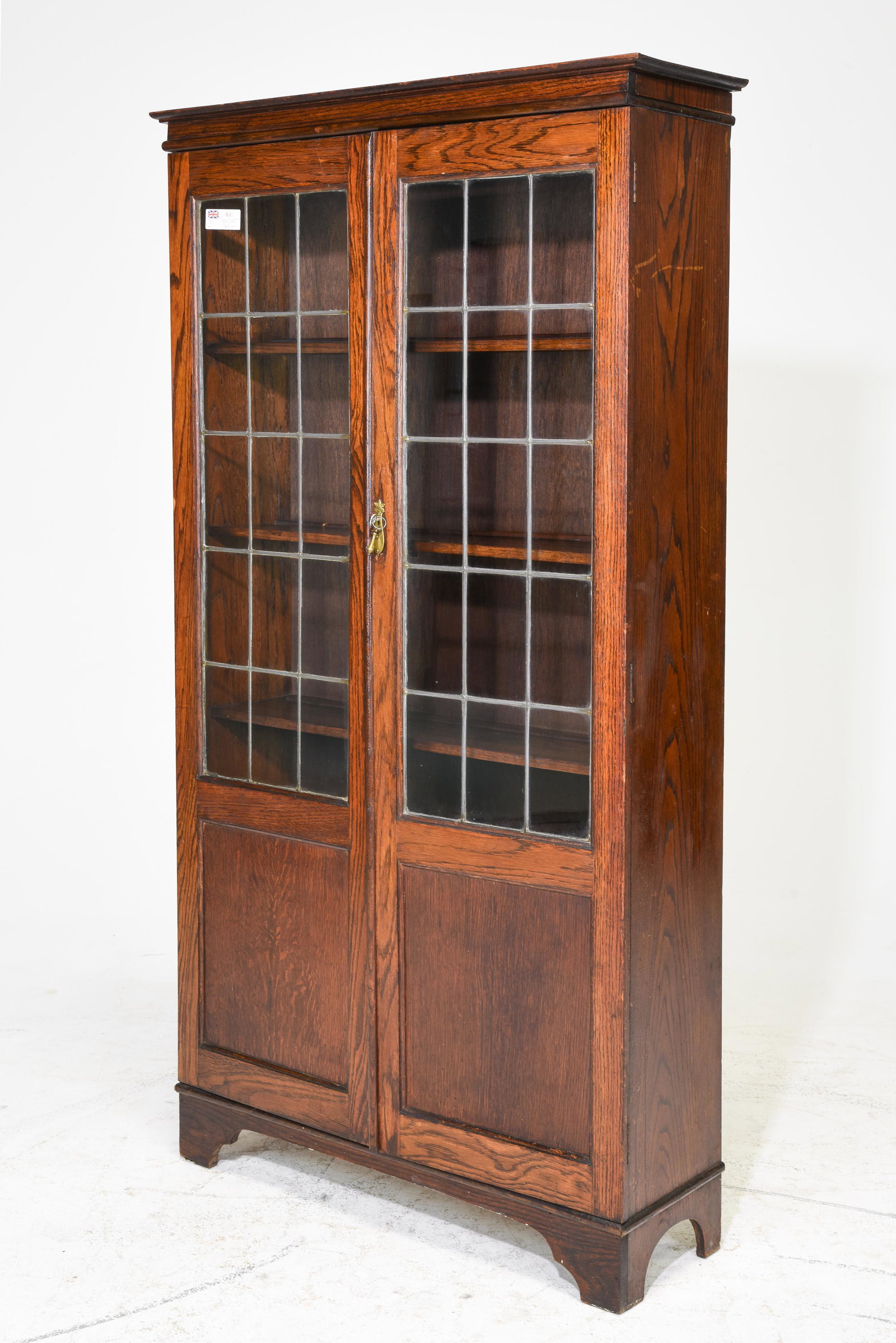 British Oak Leaded Glass Bookcase c.1920's-30's (1 of 5)