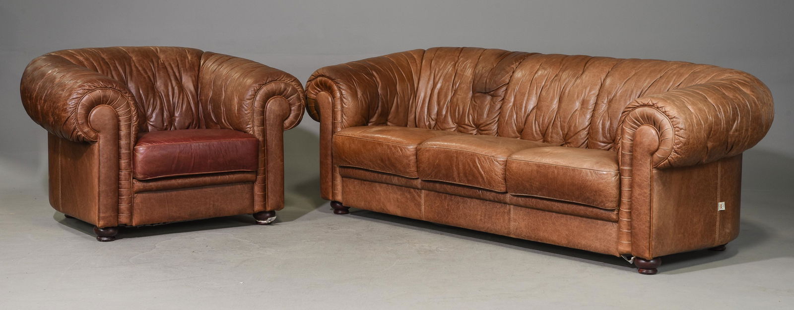 Italian Brown Leather 3 Seater Sofa & Club Chair (1 of 9)