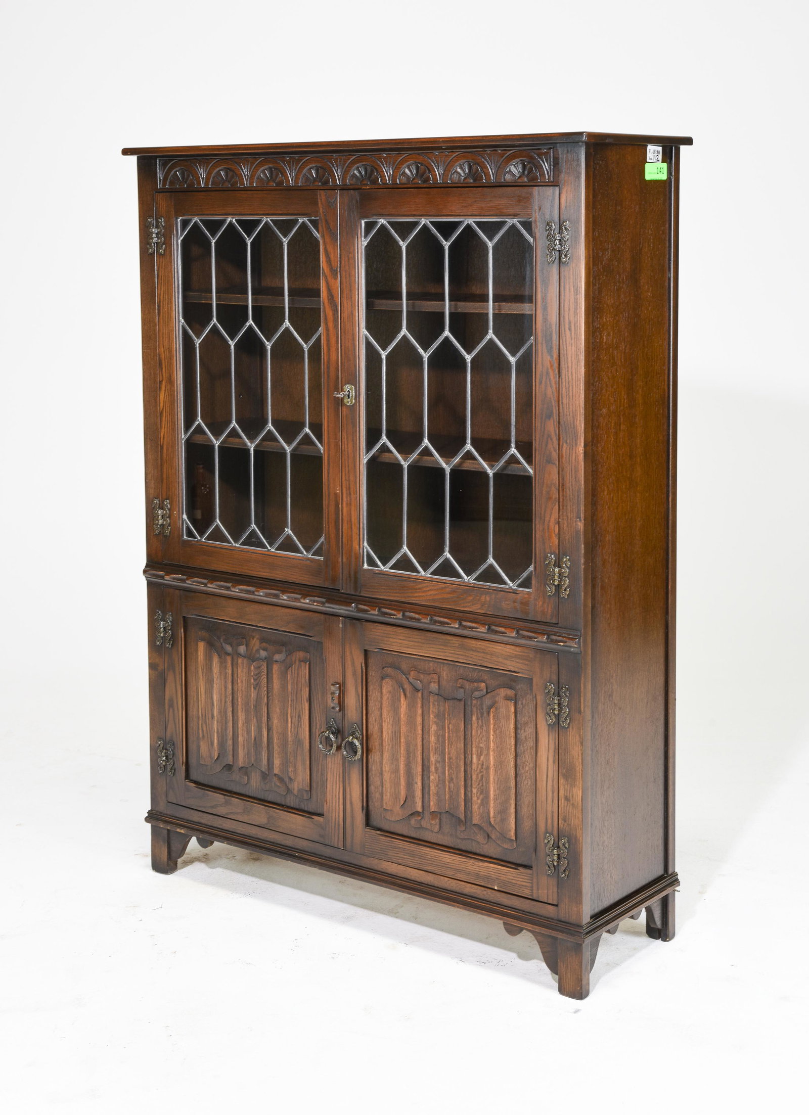 British Oak Leaded Glass Bookcase c.1920's-30's (1 of 3)