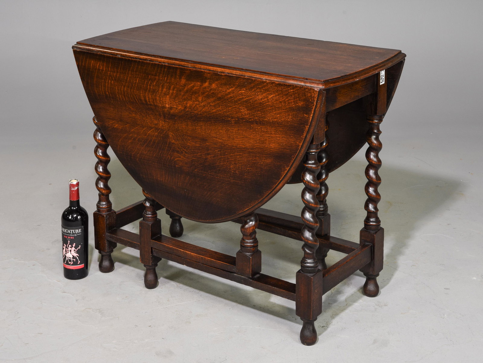 British Oak Barley Twist Drop Leaf Table: British Oak Barley Twist Drop Leaf Table - 29 in tall x 37 x 19, Leaves add an additional 17.5 inches each