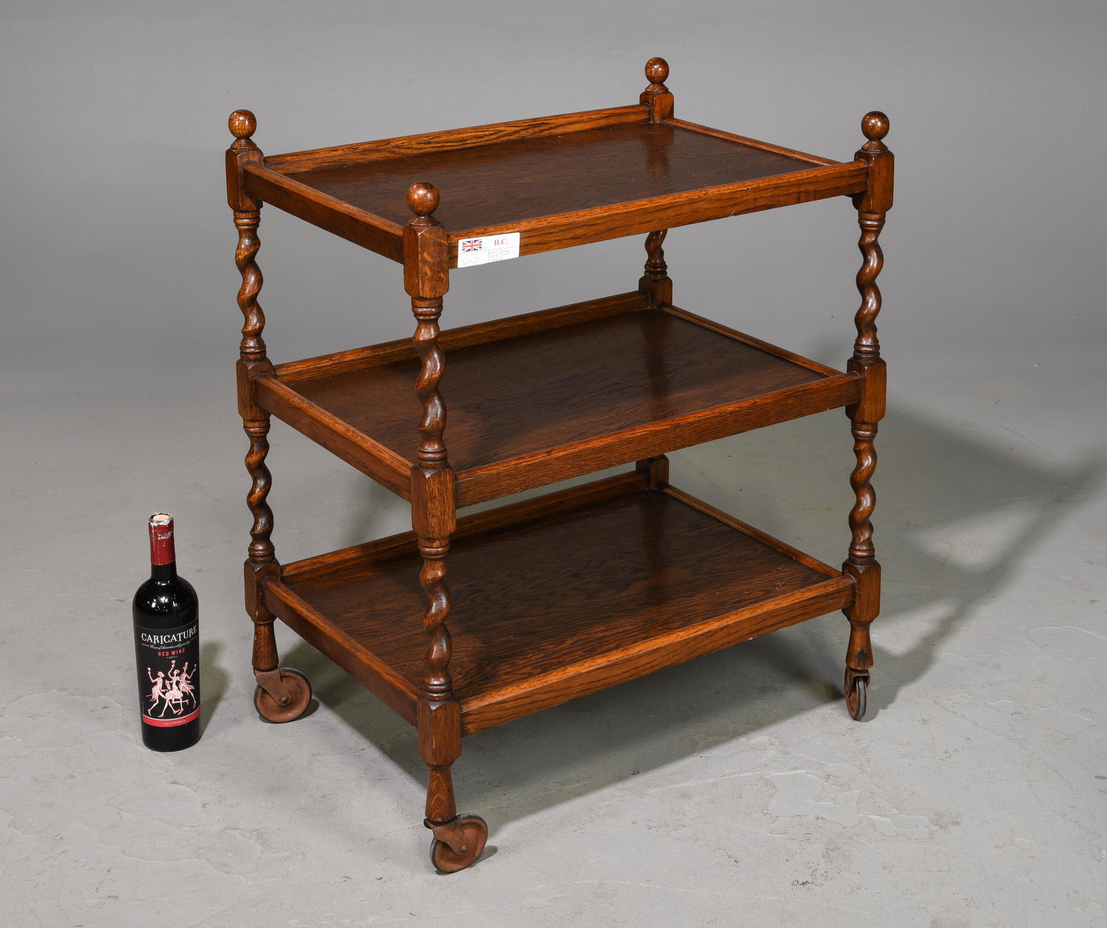 British Oak Barley Twist 3 Tier Trolley c.1920's-30's (1 of 4)
