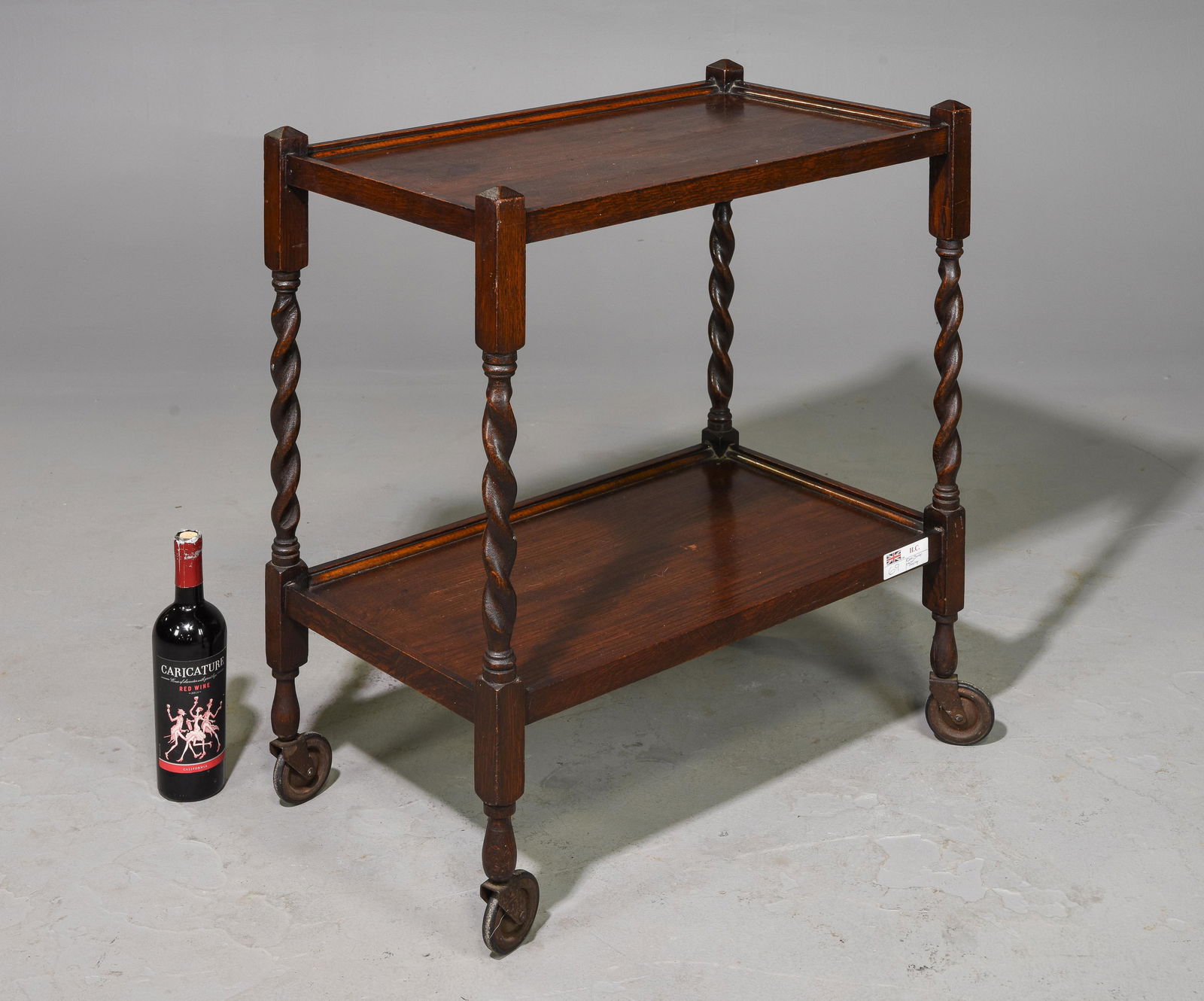 British Oak Barley Twist 2 Tier Trolley c.1930's (1 of 3)