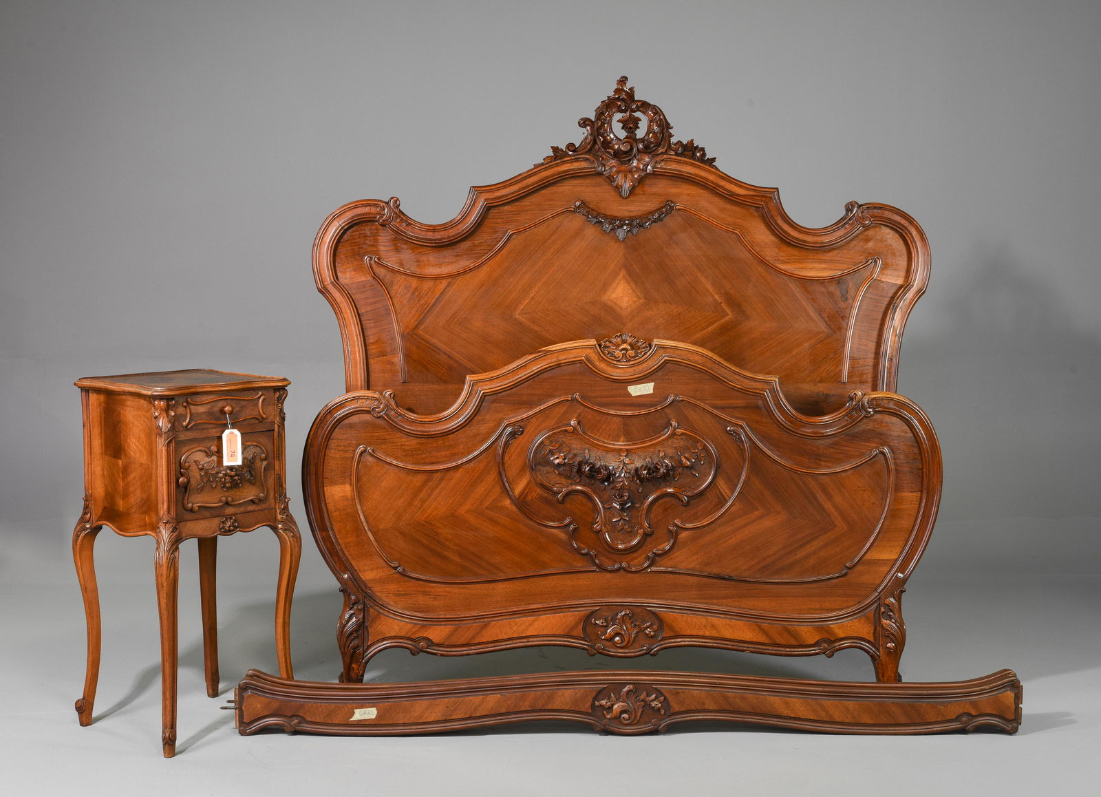 Louis XV Style Walnut Bed with Rails & Nightstand (1 of 6)