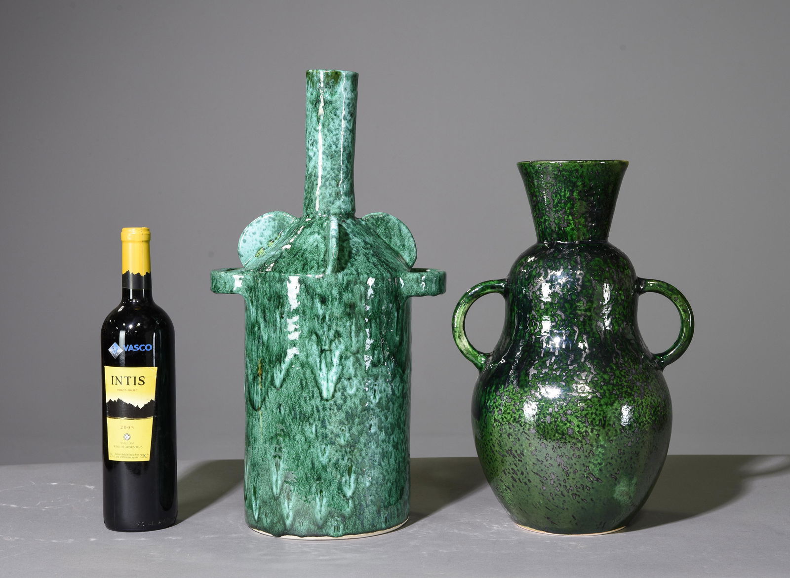 2 Moroccan Green Glazed Pottery Vases (1 of 3)