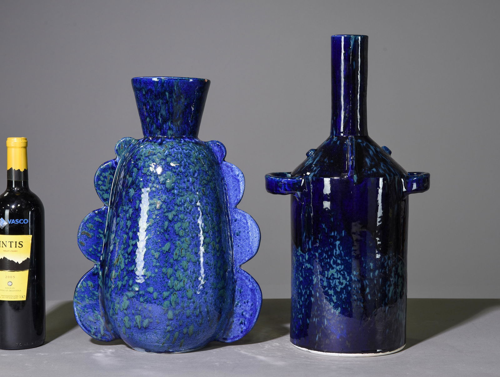 2 Moroccan Blue / Green Glazed Pottery Vases (1 of 4)