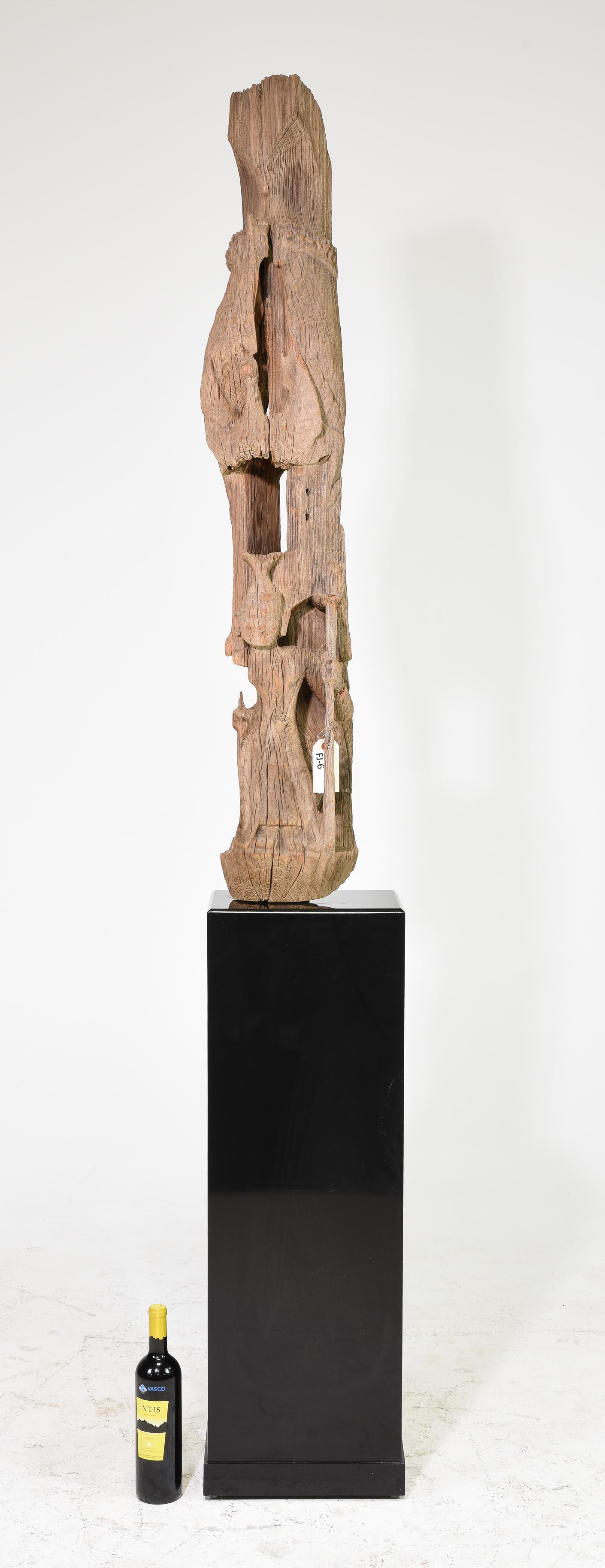 Large Carved Wood Sculpture Mounted on Black Base (1 of 6)