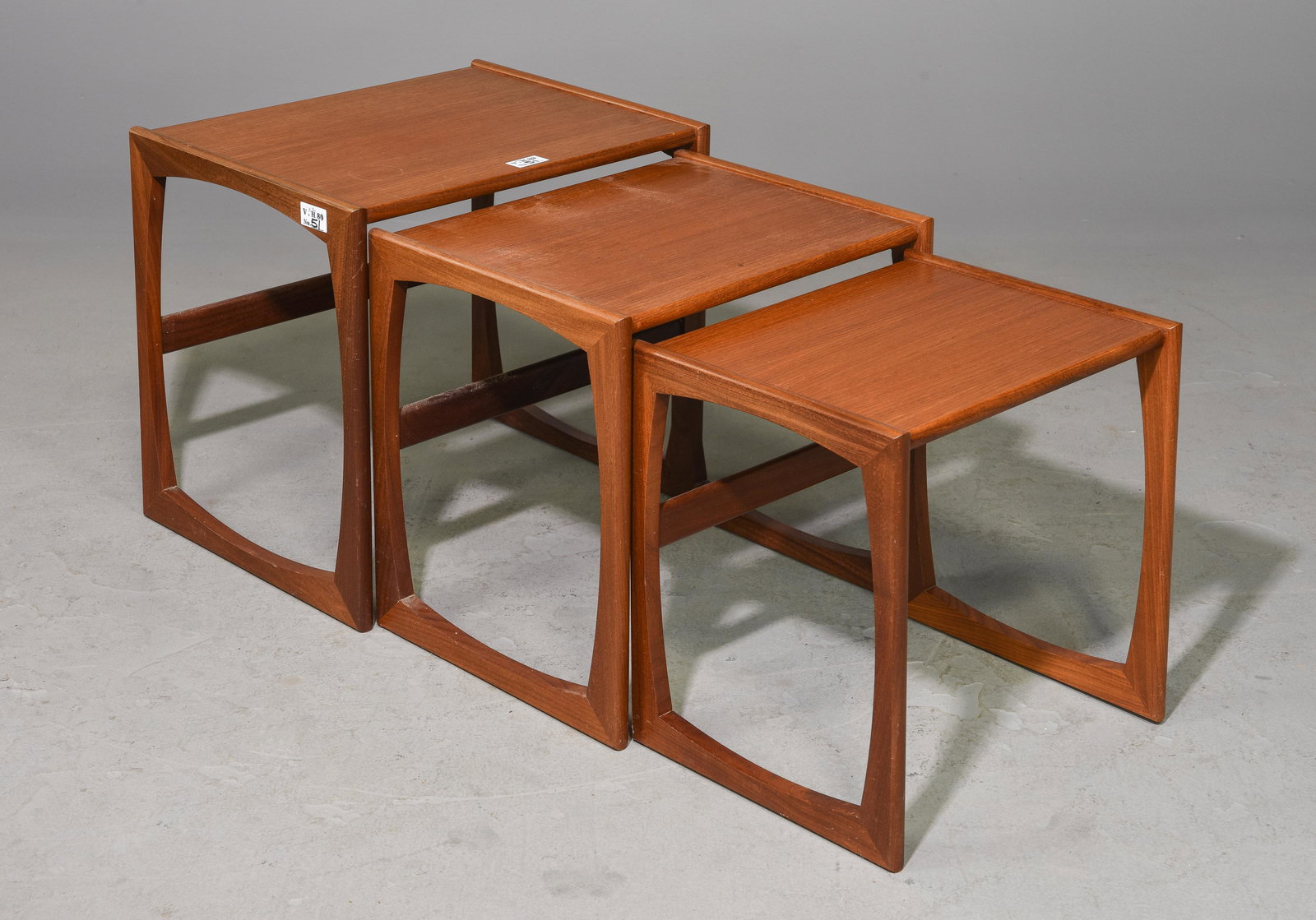 Mid Century Modern Quadrile Nest of 3 Tables #3: Danish Modern Style Teak Quadrile Nest of 3 Tables - 20 in tall x 21 x 17