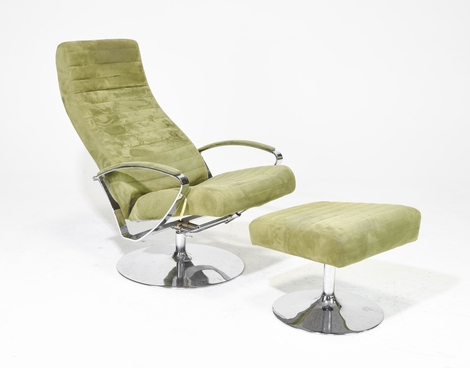 Sage Green Modern Swivel / Reclining Chair & Stool (1 of 4)