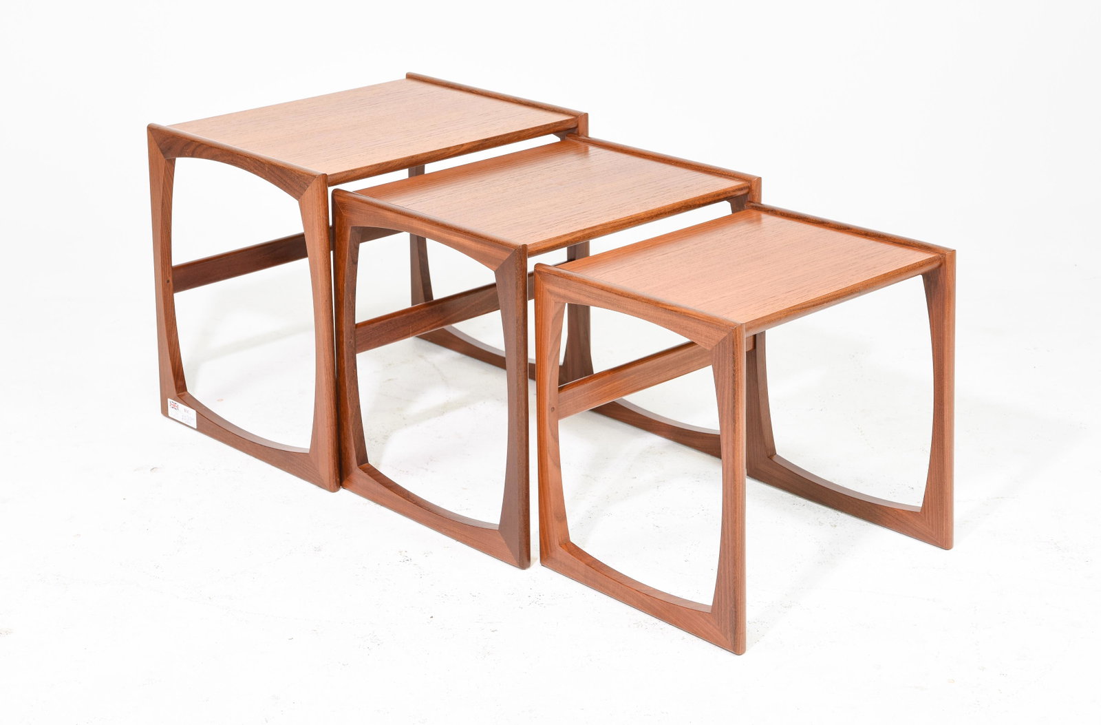 Mid Century Modern Quadrille Nest of 3 Tables: Danish Modern Style Teak Quadrille Nest of 3 Tables - 20 in tall x 21 x 18