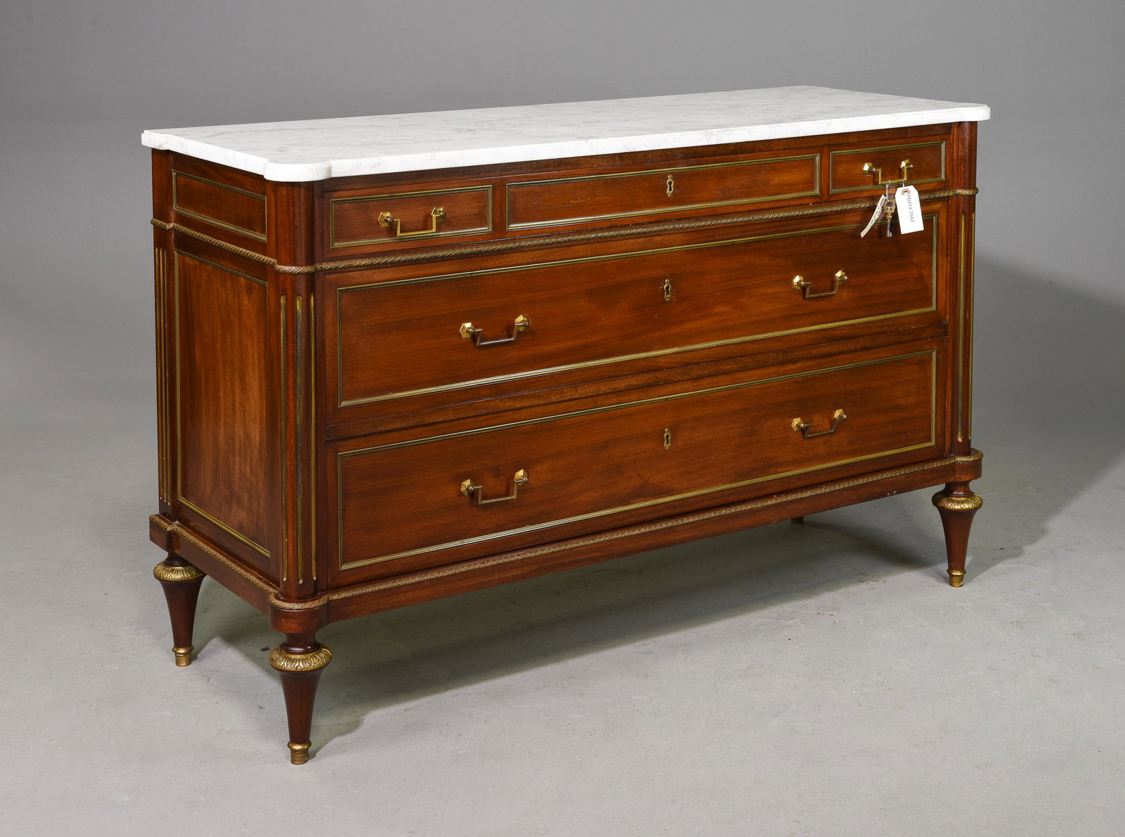 Louis XVI Style White Marble Top Large Chest (1 of 8)