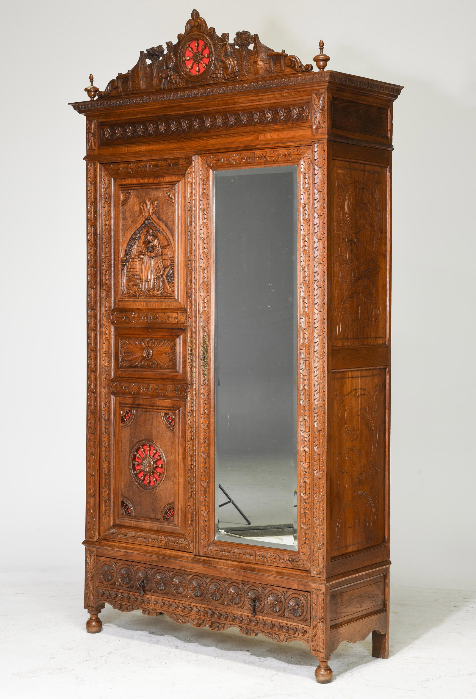 French Breton Style Carved Chestnut Armoire (1 of 6)