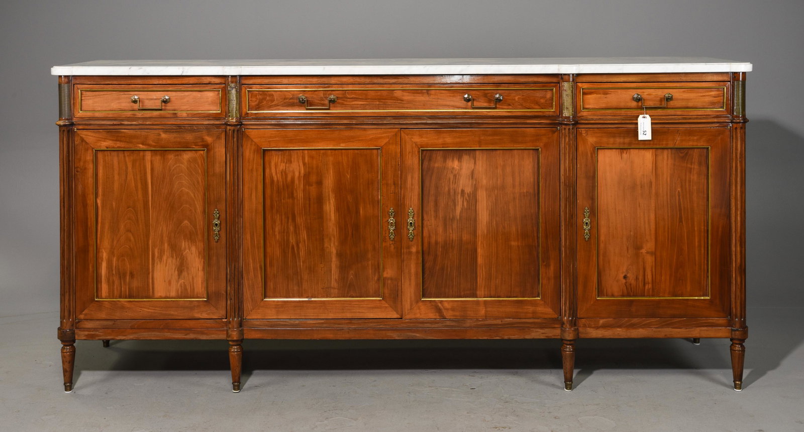 Louis XVI Style White Marble Top Sideboard: French Louis XVI Style White Marble Top Sideboard / Enfilade c.1950's - 43 in tall x 91 x 22