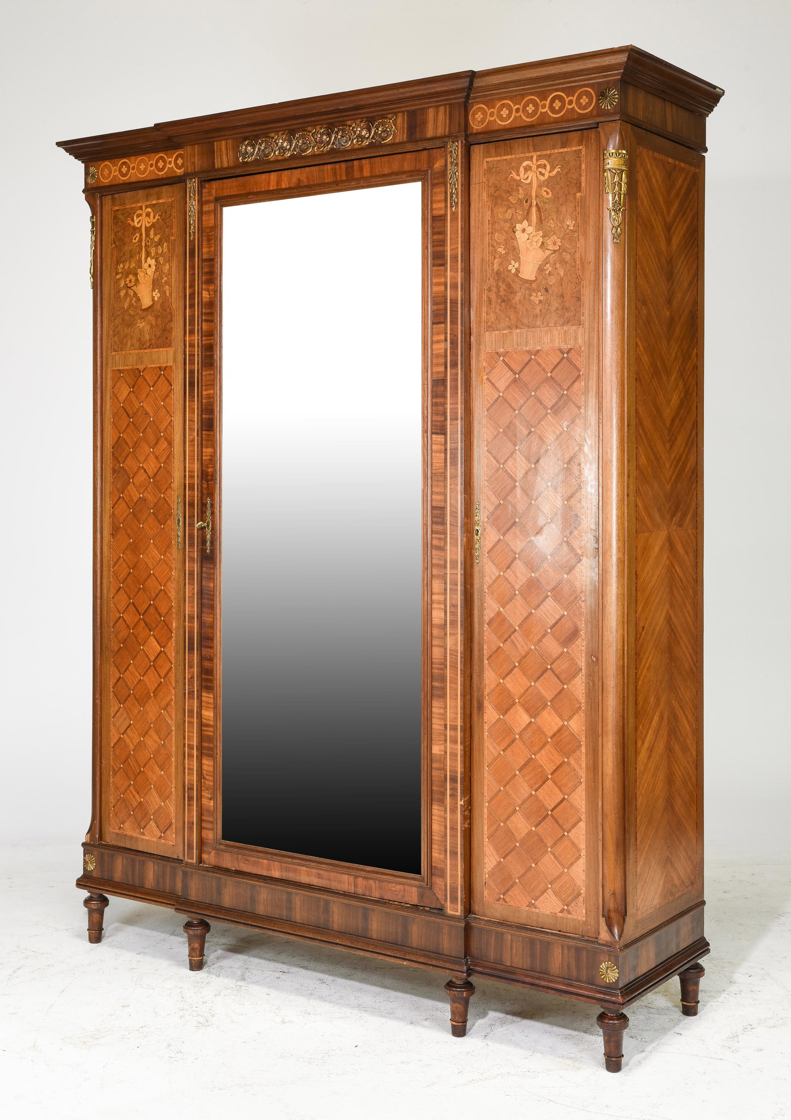 Louis XVI Style Inlaid Mirror Door Armoire (1 of 5)