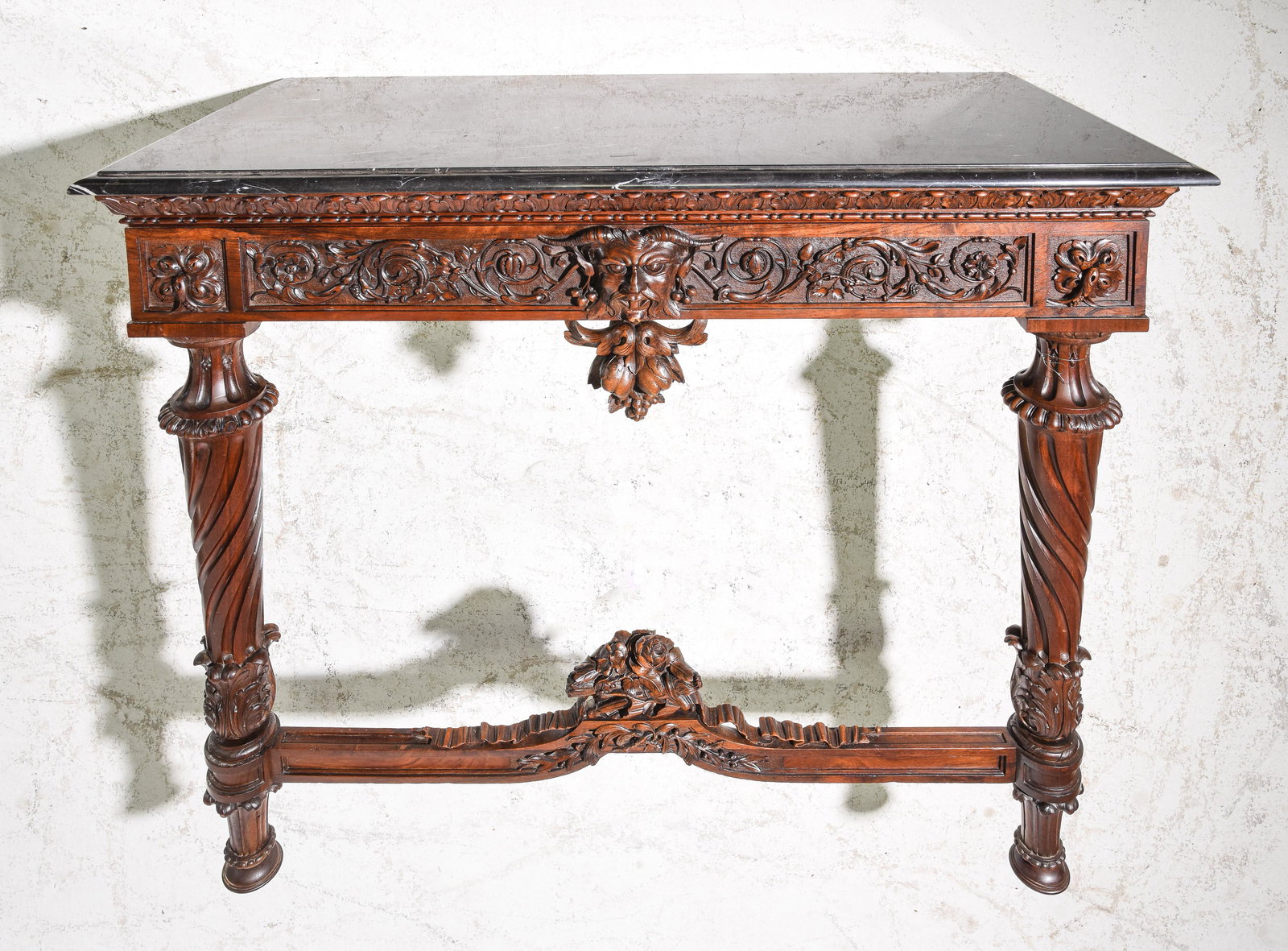 Renaissance Style Carved Walnut Marble Top Wall Console (1 of 5)