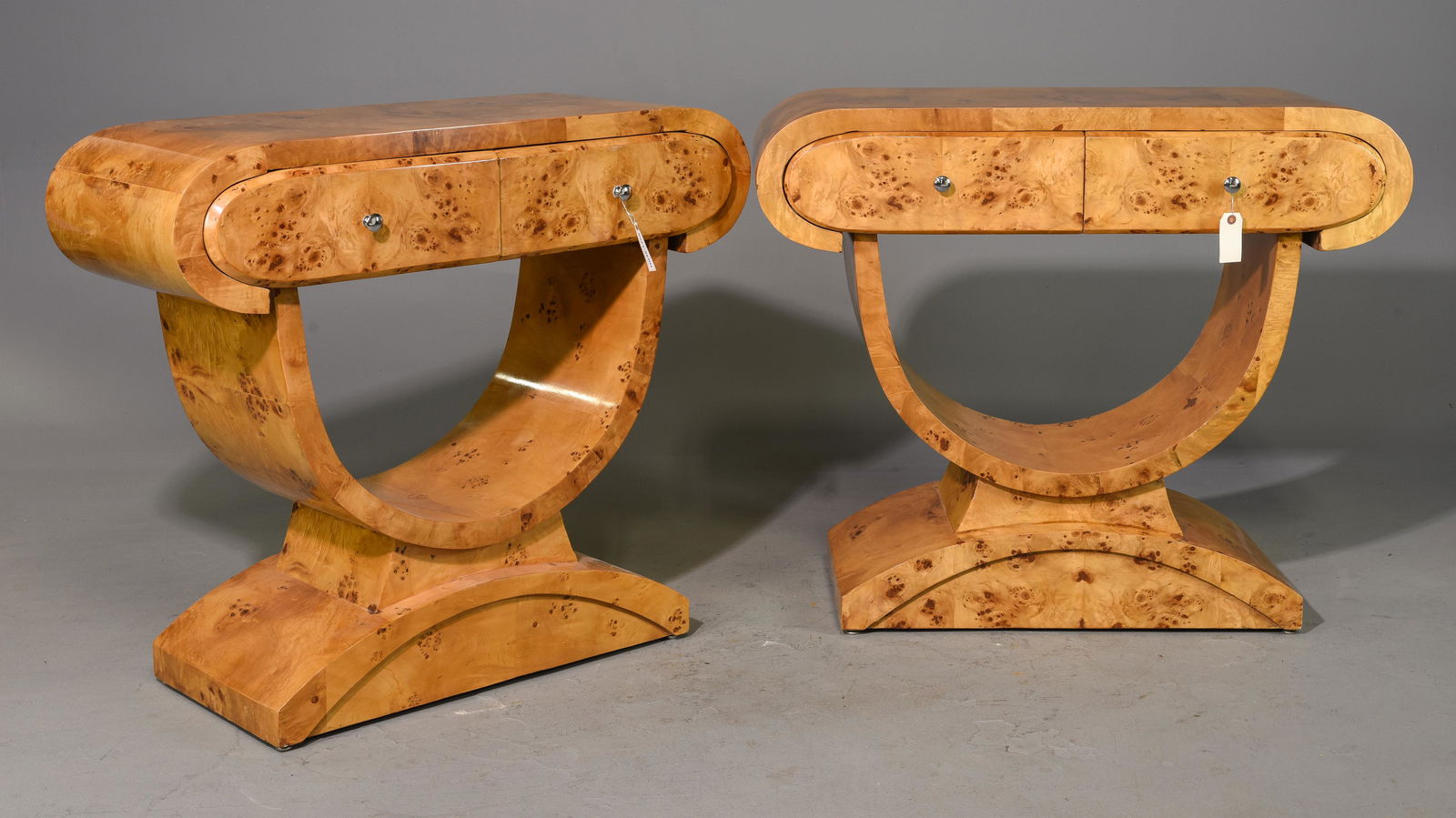 2 Art Deco Style Burled 2 Drawer Hall Tables (1 of 4)