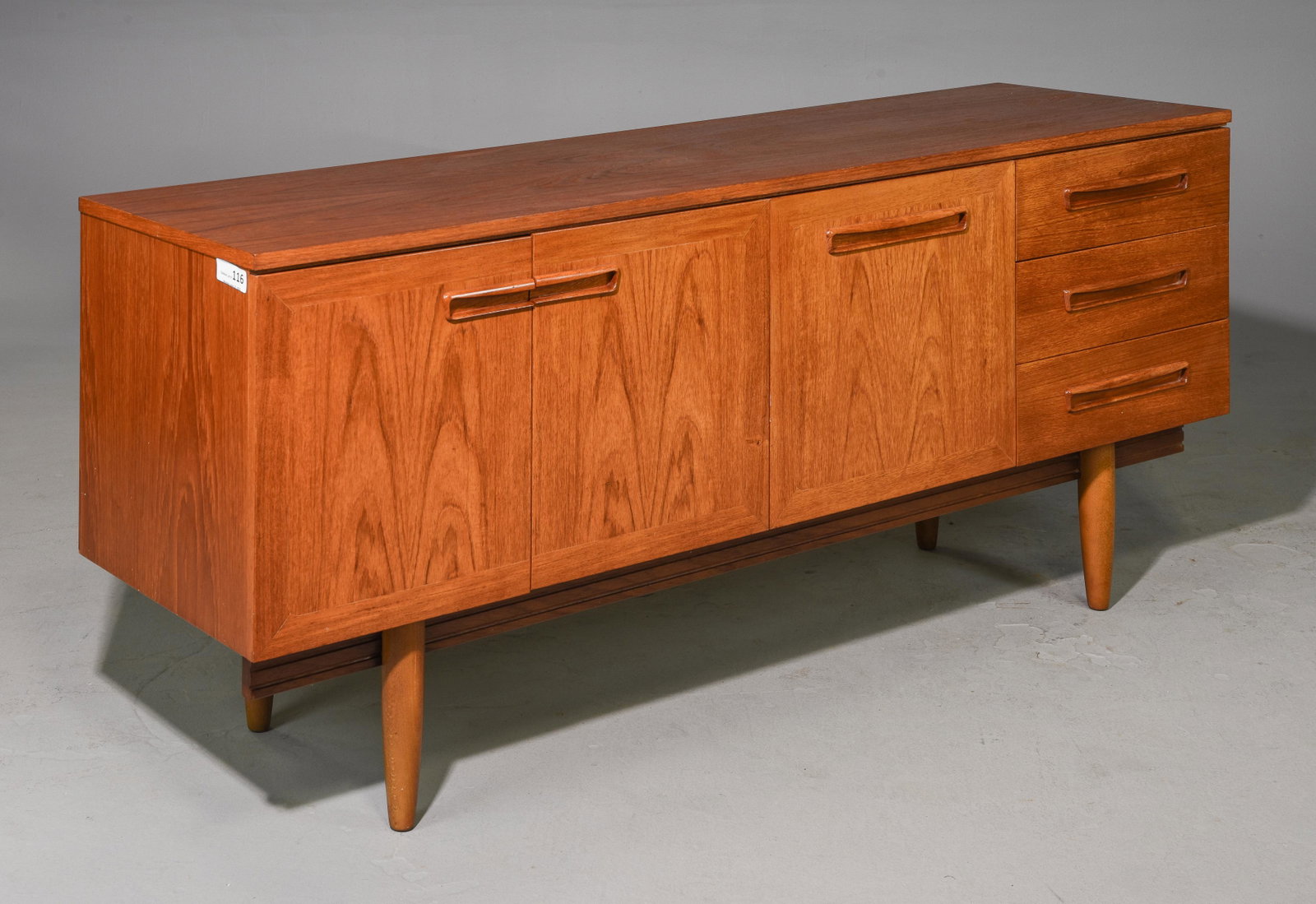 Mid Century Modern Teak Cocktail Sideboard: Danish Modern Style Teak Cocktail Sideboard - 29 in tall x 67 x 18