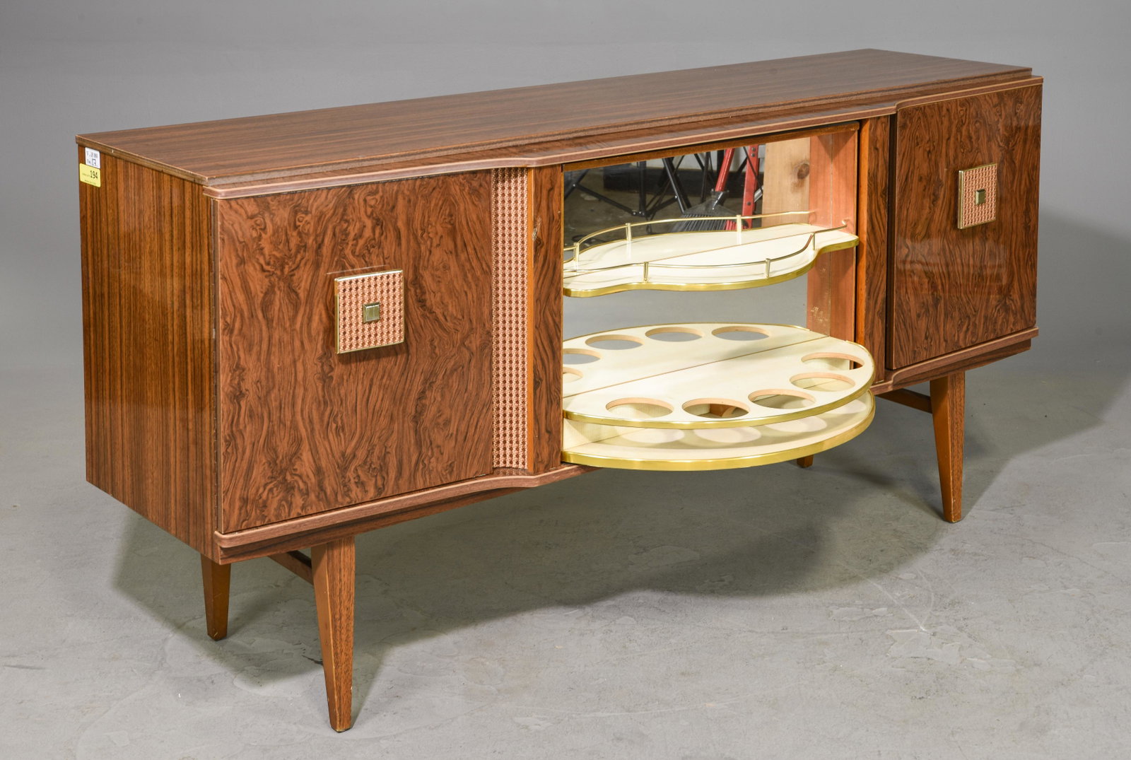 Mid Century Modern Laminate Cocktail Sideboard: Danish Modern Style Laminate Cocktail Sideboard - 32 in tall x 66.5 x 19.5