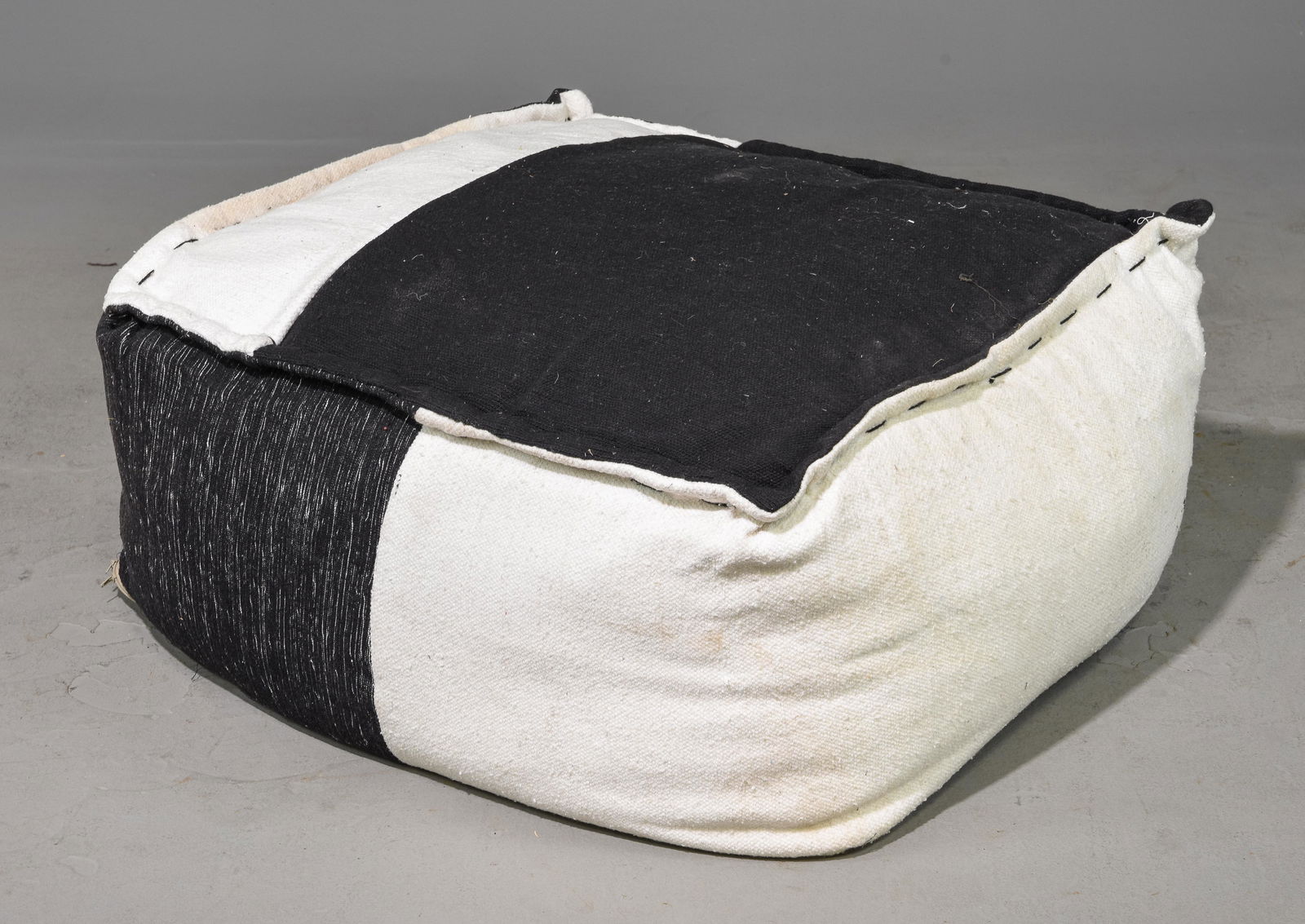 Moroccan Large Black & White Pouf / Ottoman (1 of 2)