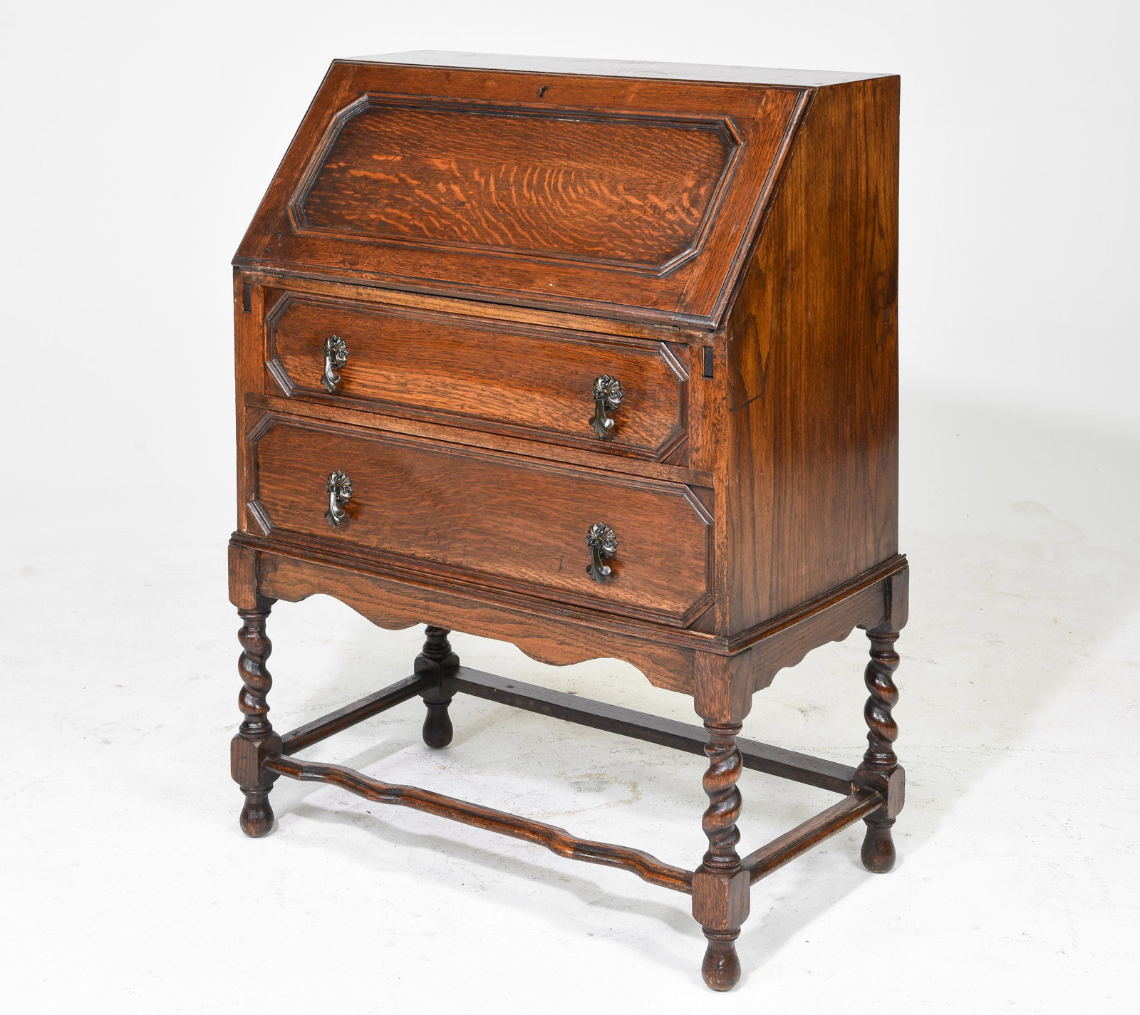 Jacobean Oak Barley Twist Drop Front Desk c.1930's (1 of 4)