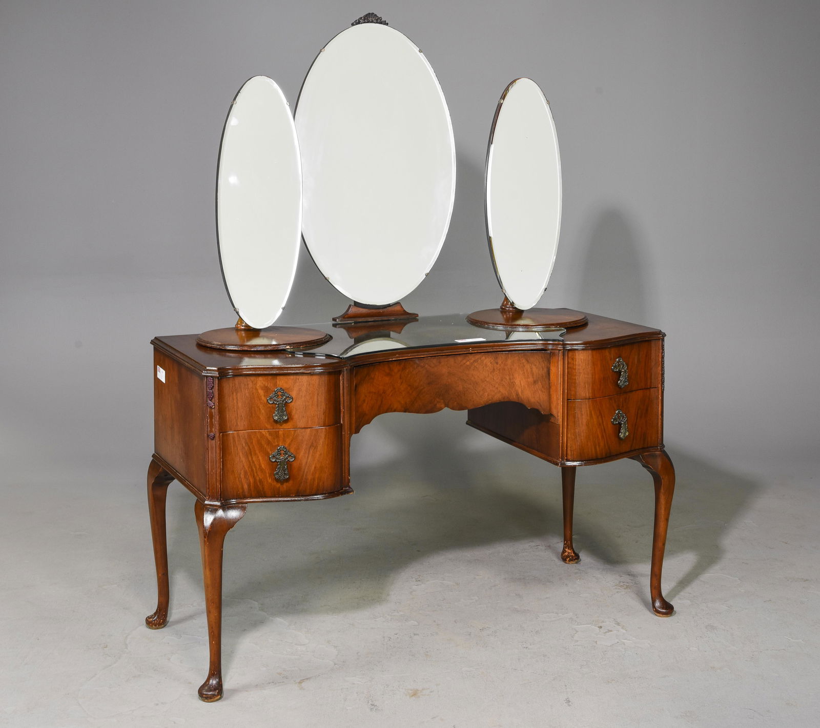 Queen Ann Walnut Triple Mirror Dresser (1 of 6)