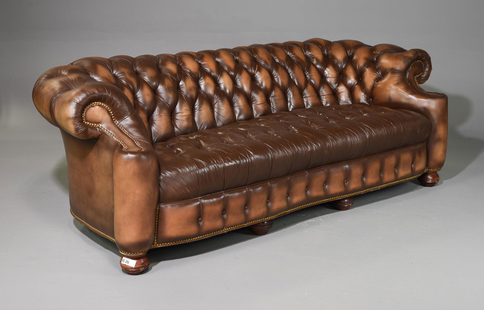 Brown Leather Button Tufted 3 Seater Sofa (1 of 8)