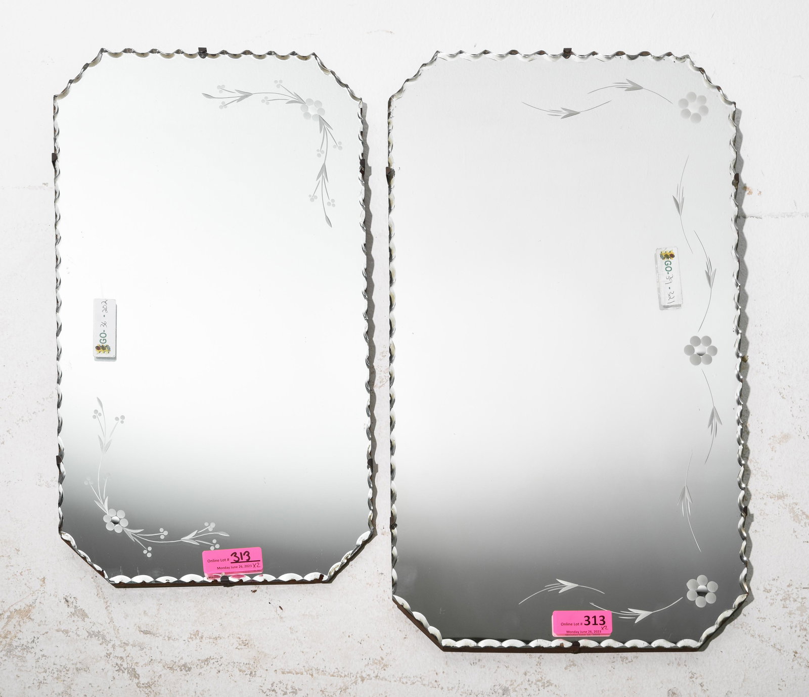 2 English Unframed Etched Beveled Mirrors (1 of 6)