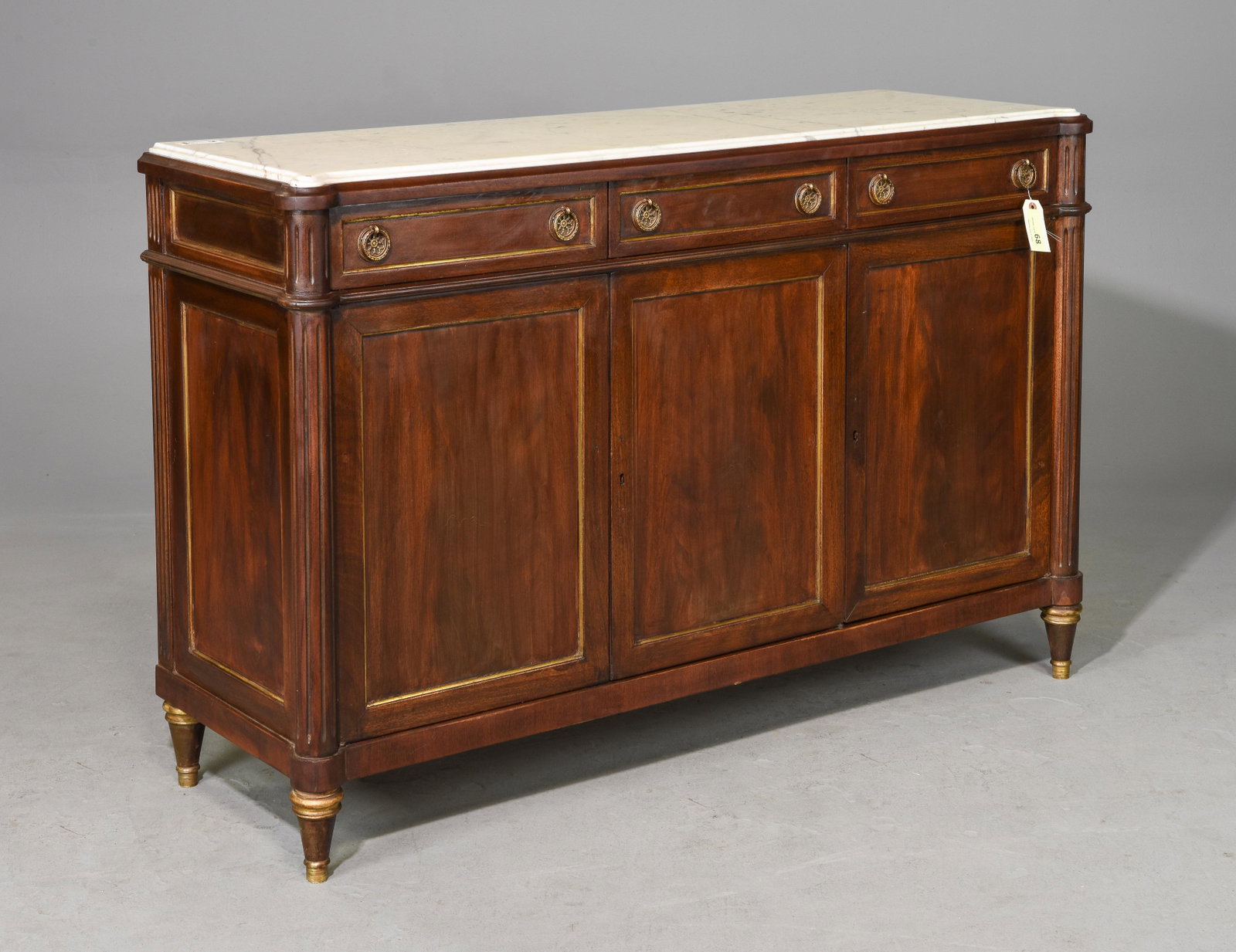 Louis XVI Style Marble Top Sideboard / Enfilade: French Louis XVI Style Marble Top Sideboard / Enfilade - 37.5 in tall x 56 x 19.5