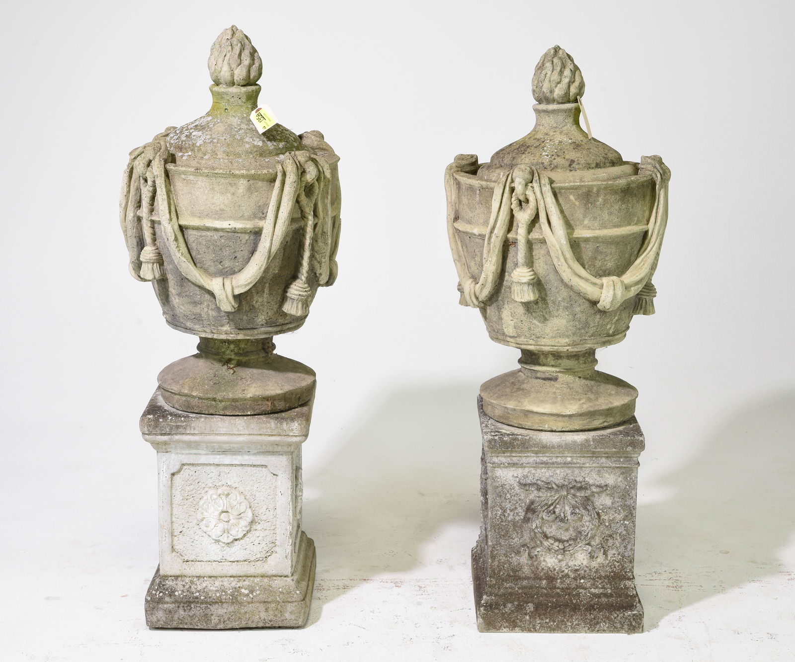 2 Cast Stone / Concrete Urns with Lids on Plinths (1 of 7)