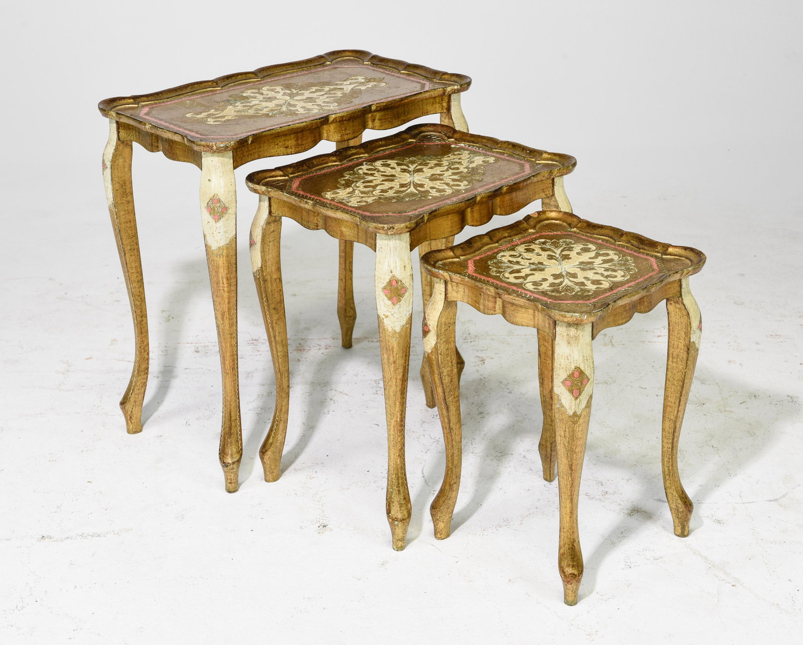 Florentine Nest of 3 Tables: Florentine Nest of 3 Tables - 23 in tall x 22.5 x 13.5