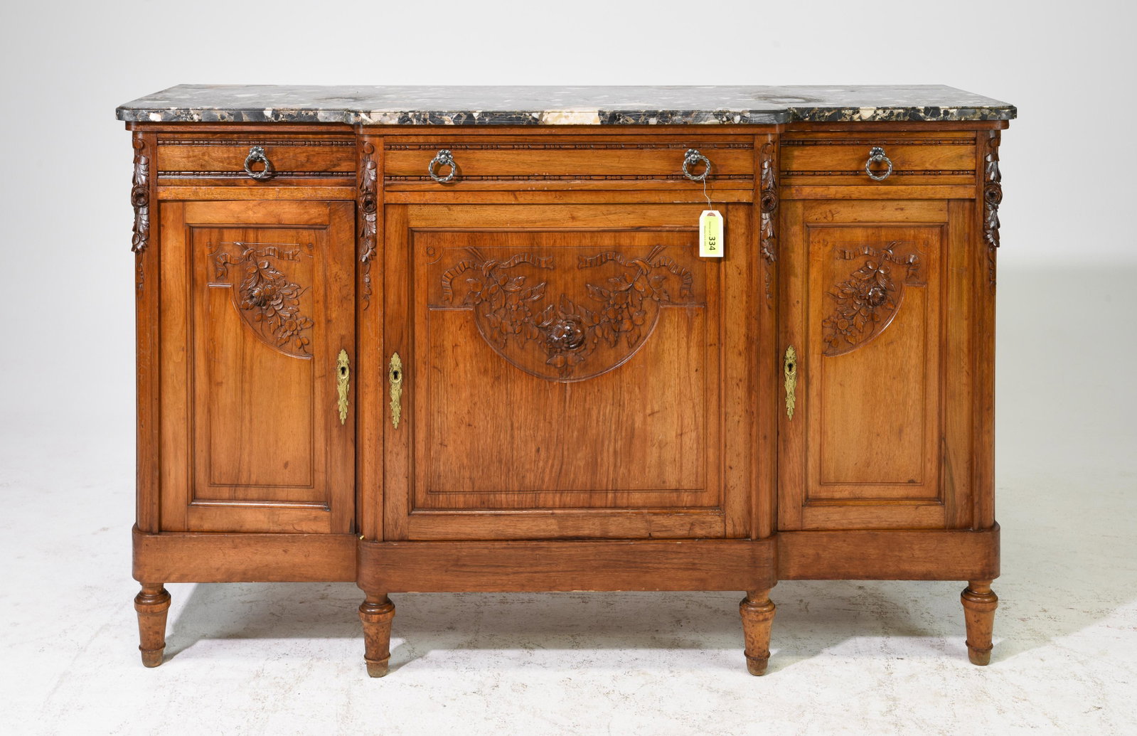 Louis XVI Style Marble Top Sideboard / Enfilade: French Louis XVI Style Marble Top Sideboard / Enfilade - 40.5 in tall x 64 x 21.5