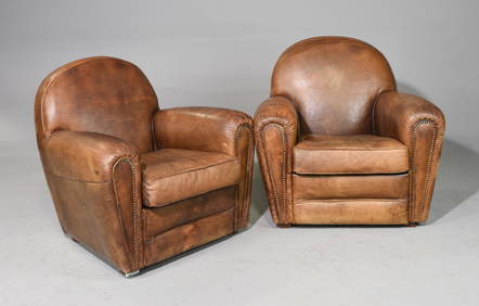 2 French Deco Style Leather Club Chairs #2 (1 of 6)