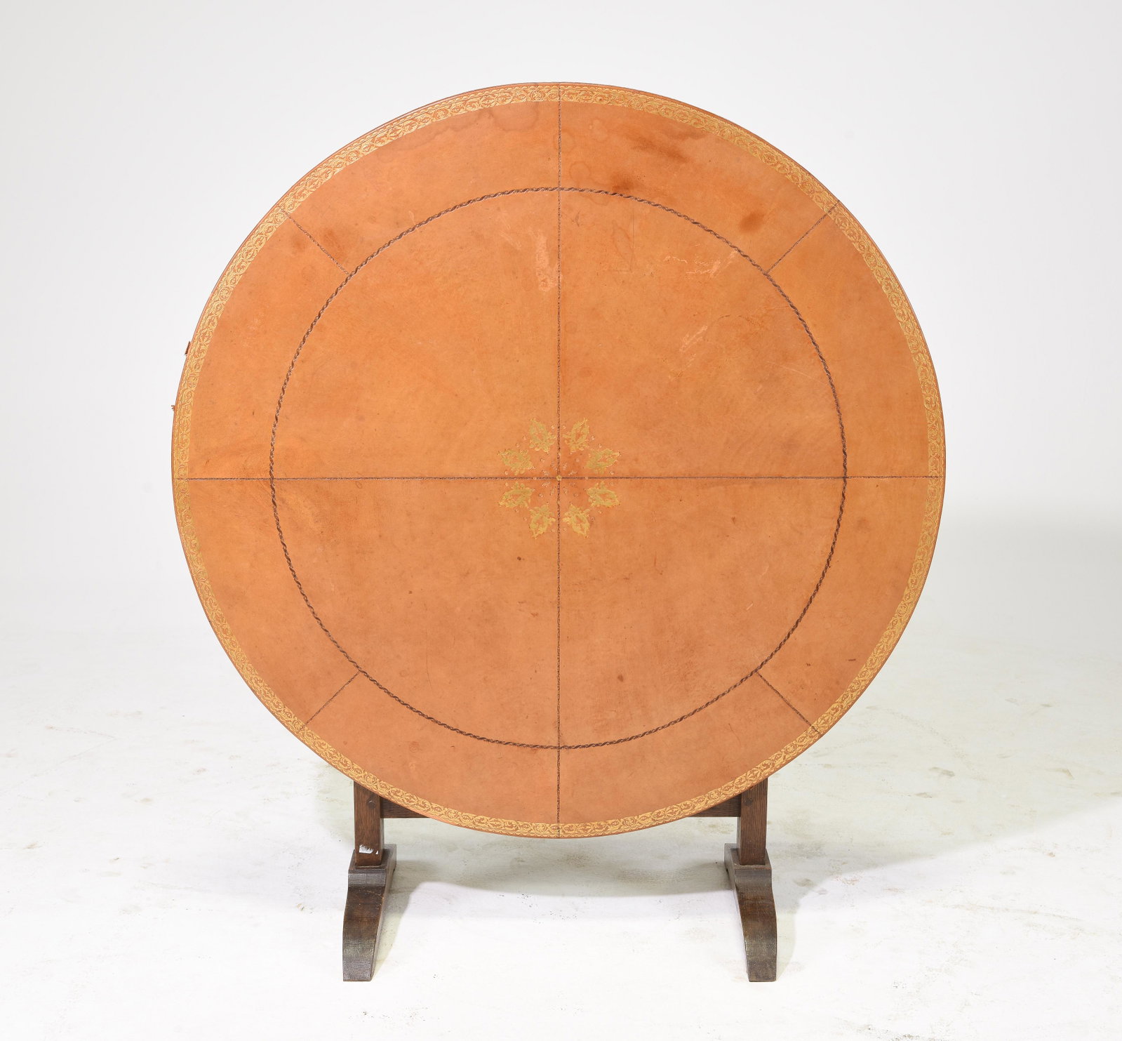 French Walnut Leather Top Vendange Table: French Walnut Leather Top Vendange / Tilt Top Wine Table - 46 in tall x 40 x 15.5, This is 28 inches tall when used as a table